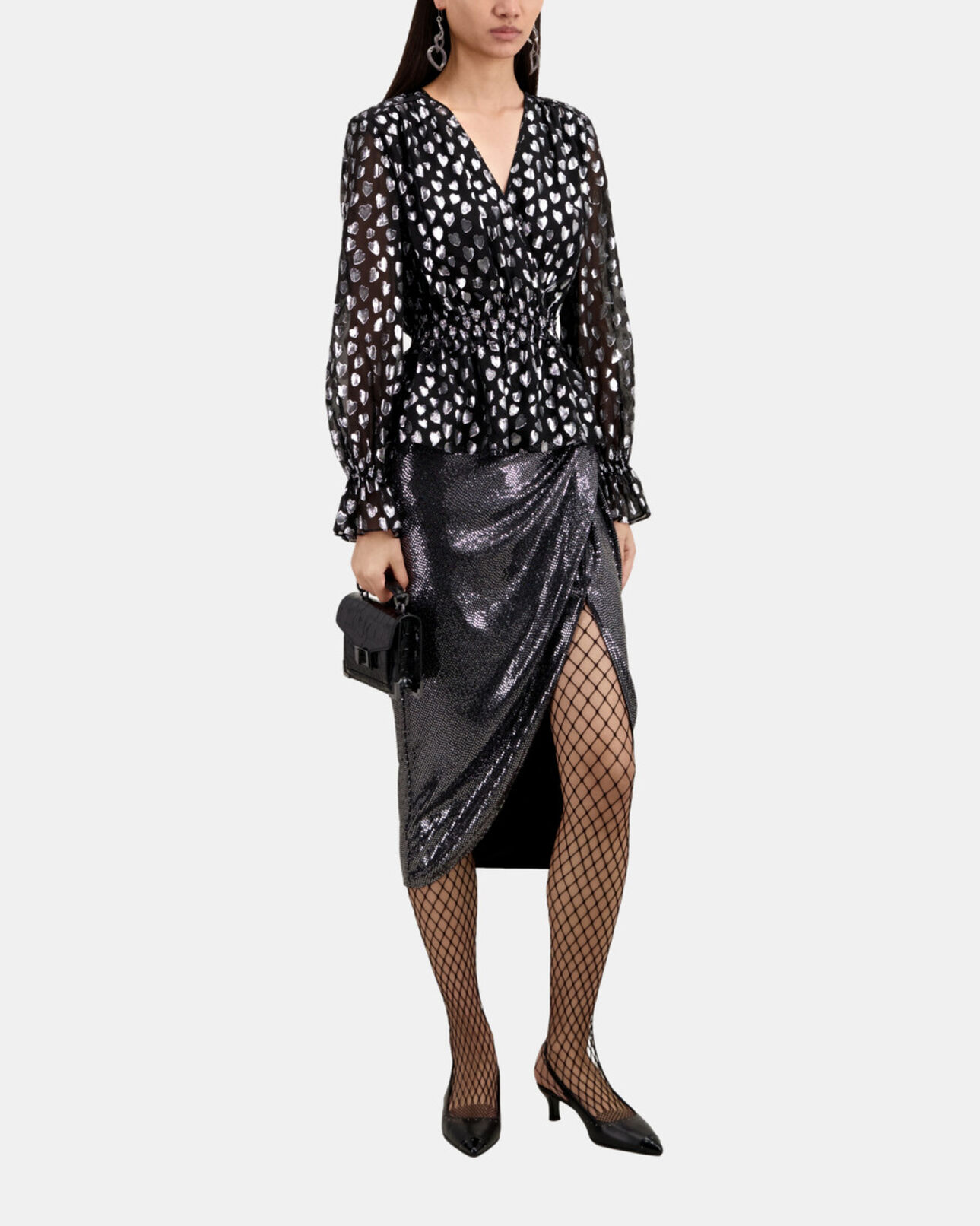 The Kooples WOMEN BLACK SILVER black top with silver hearts