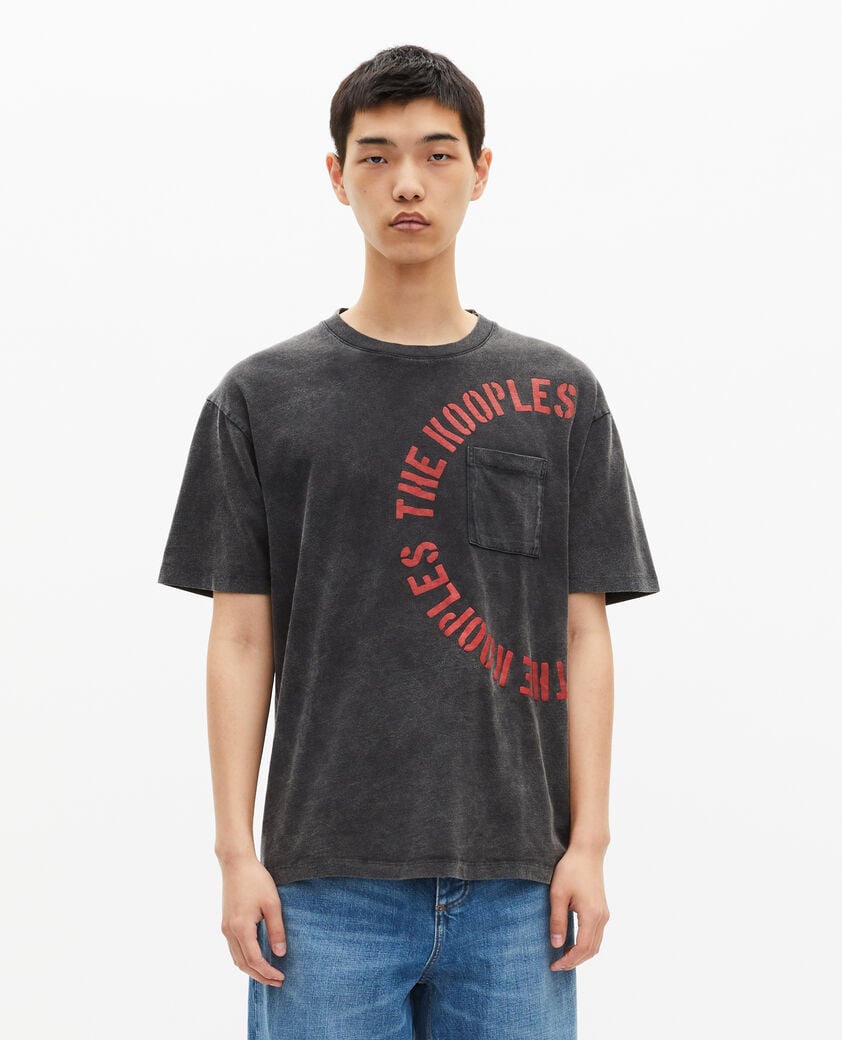 The Kooples MEN BLACK WASHED t-shirt with grey screen print
