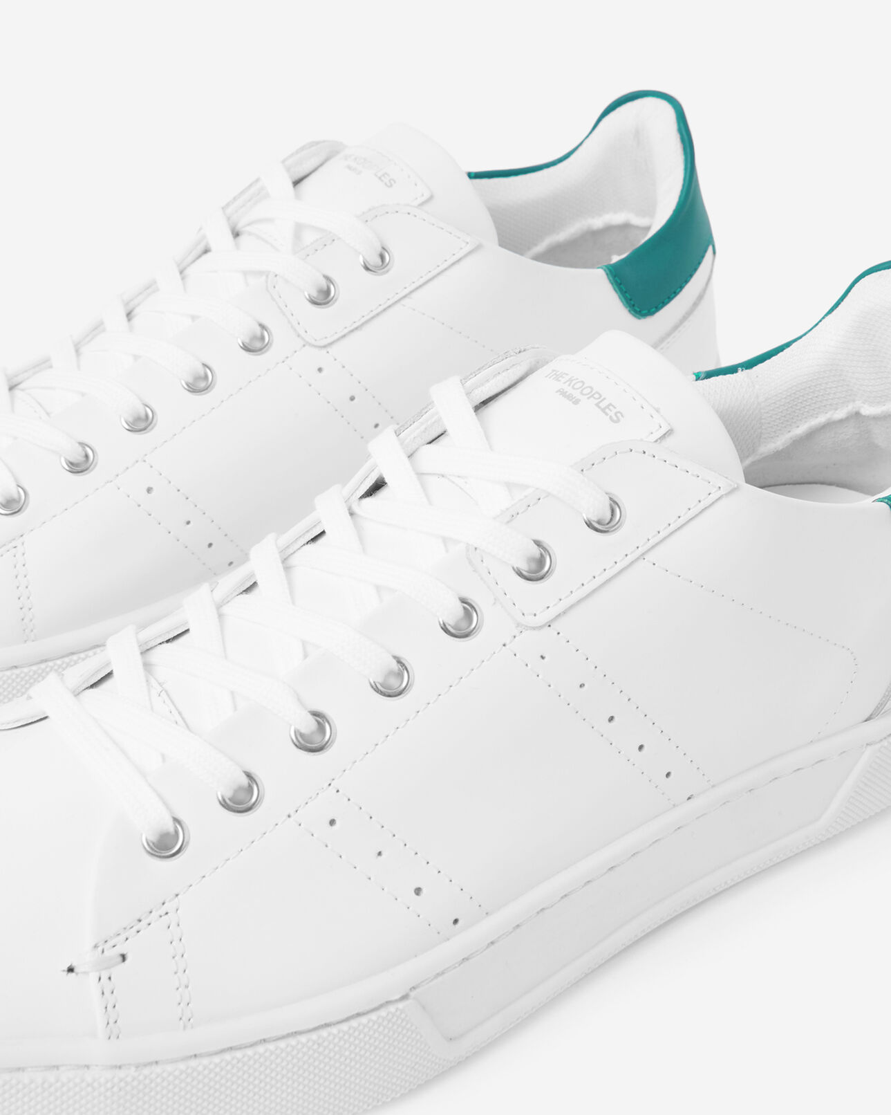 The Kooples HOMME WHITE / GREEN baskets basses blanches cuir empiècement vert
