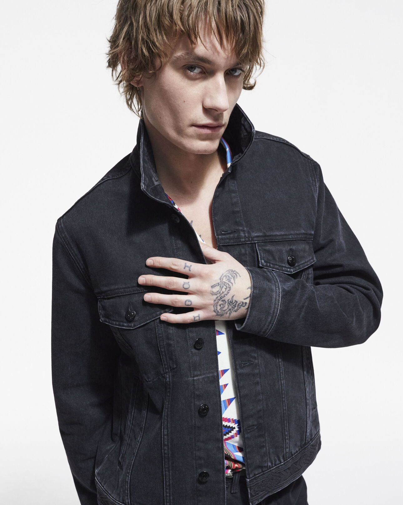 The Kooples MEN BLACK WASHED black denim jacket