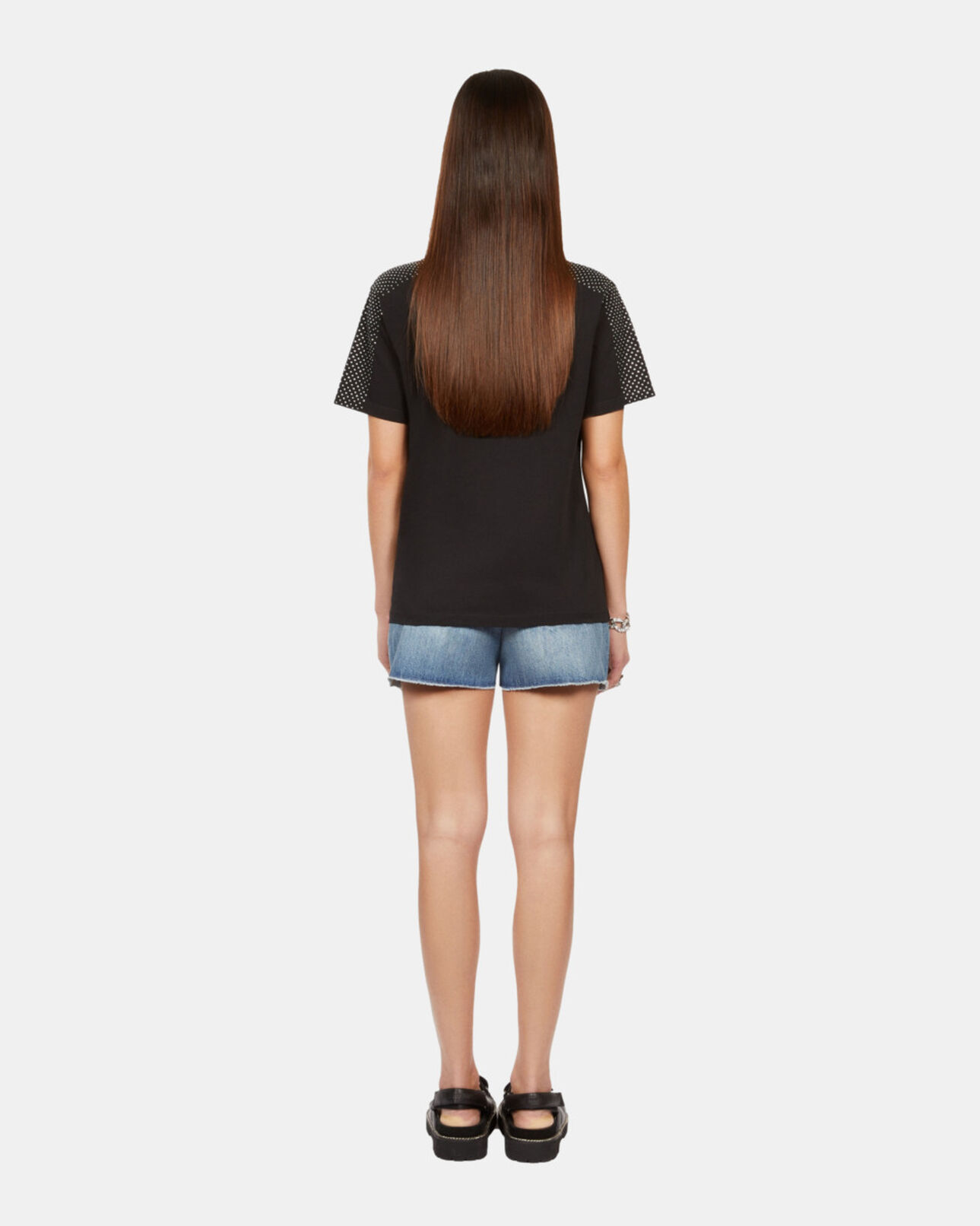 The Kooples WOMEN BLACK women's black t-shirt with rhinestones