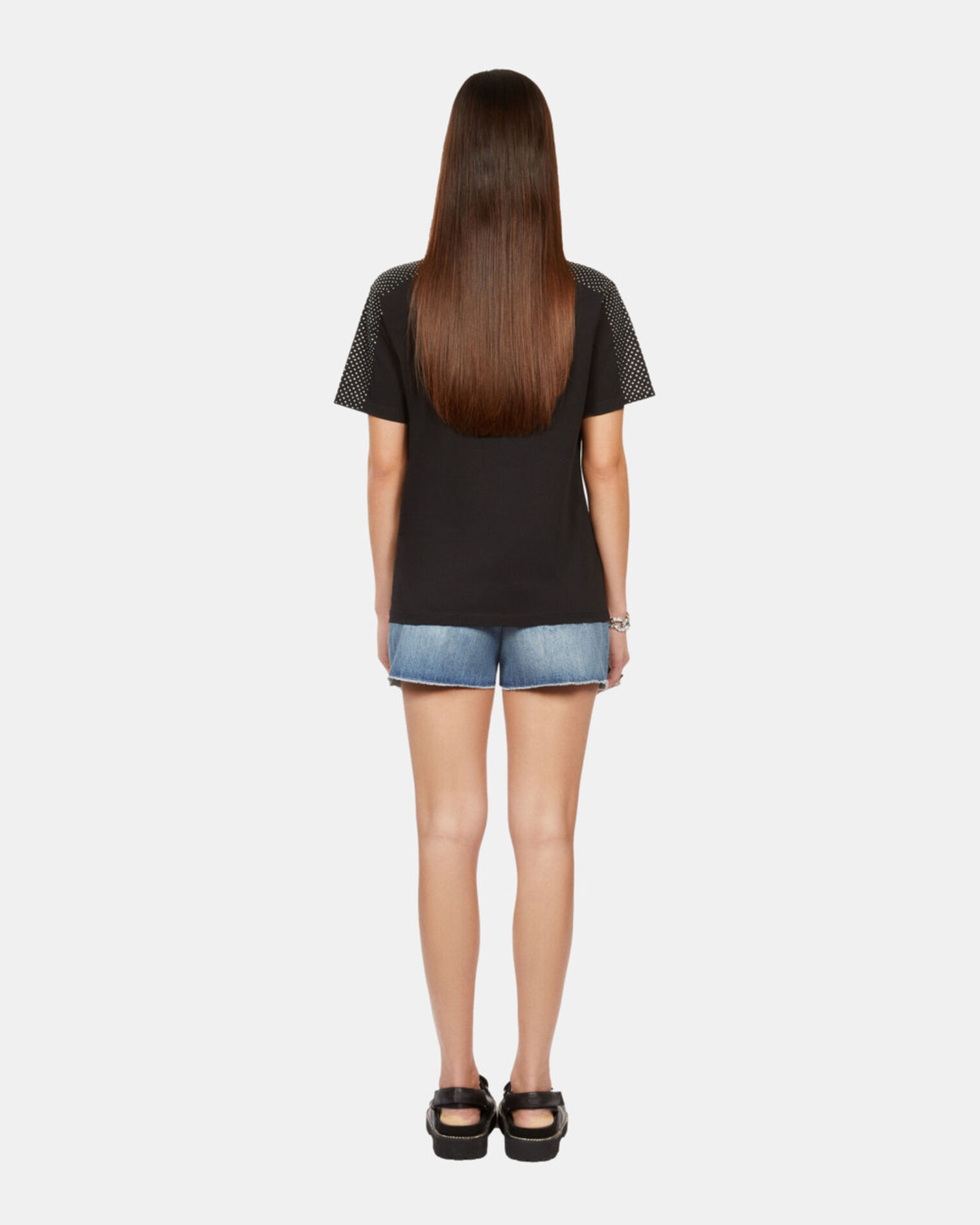 Women's black t-shirt with rhinestones, BLACK, hi-res image number null