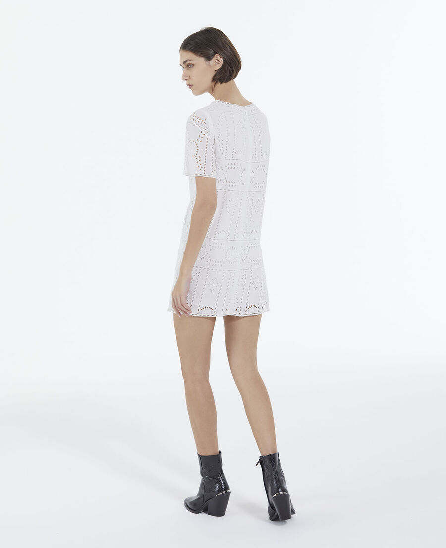 short white embroidered dress with crew neck