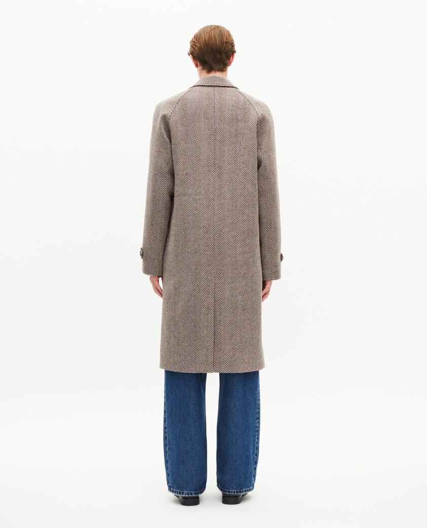 The Kooples MEN BROWN CHEVRON long brown wool herringbone coat