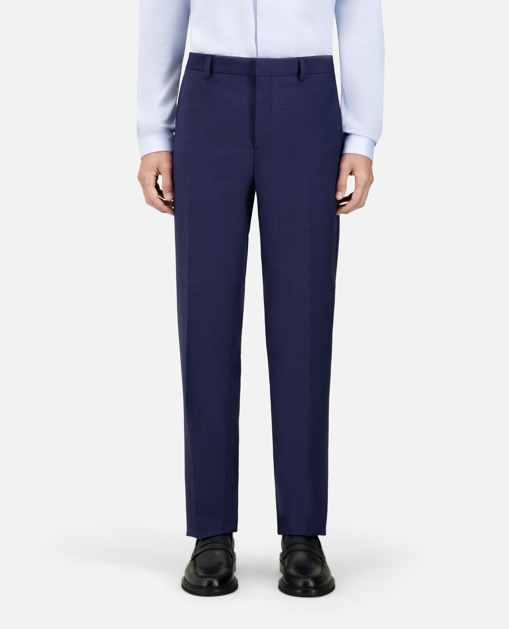 Navy blue micro-check wool suit trousers, NAVY, hi-res image number null