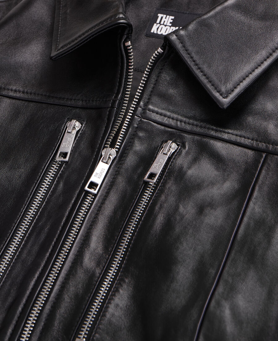 black leather biker jacket with zipper