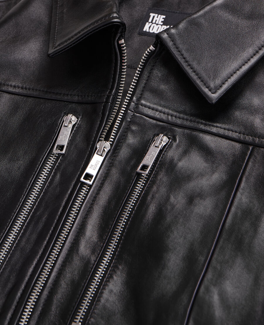 Black leather biker jacket with zipper The Kooples US