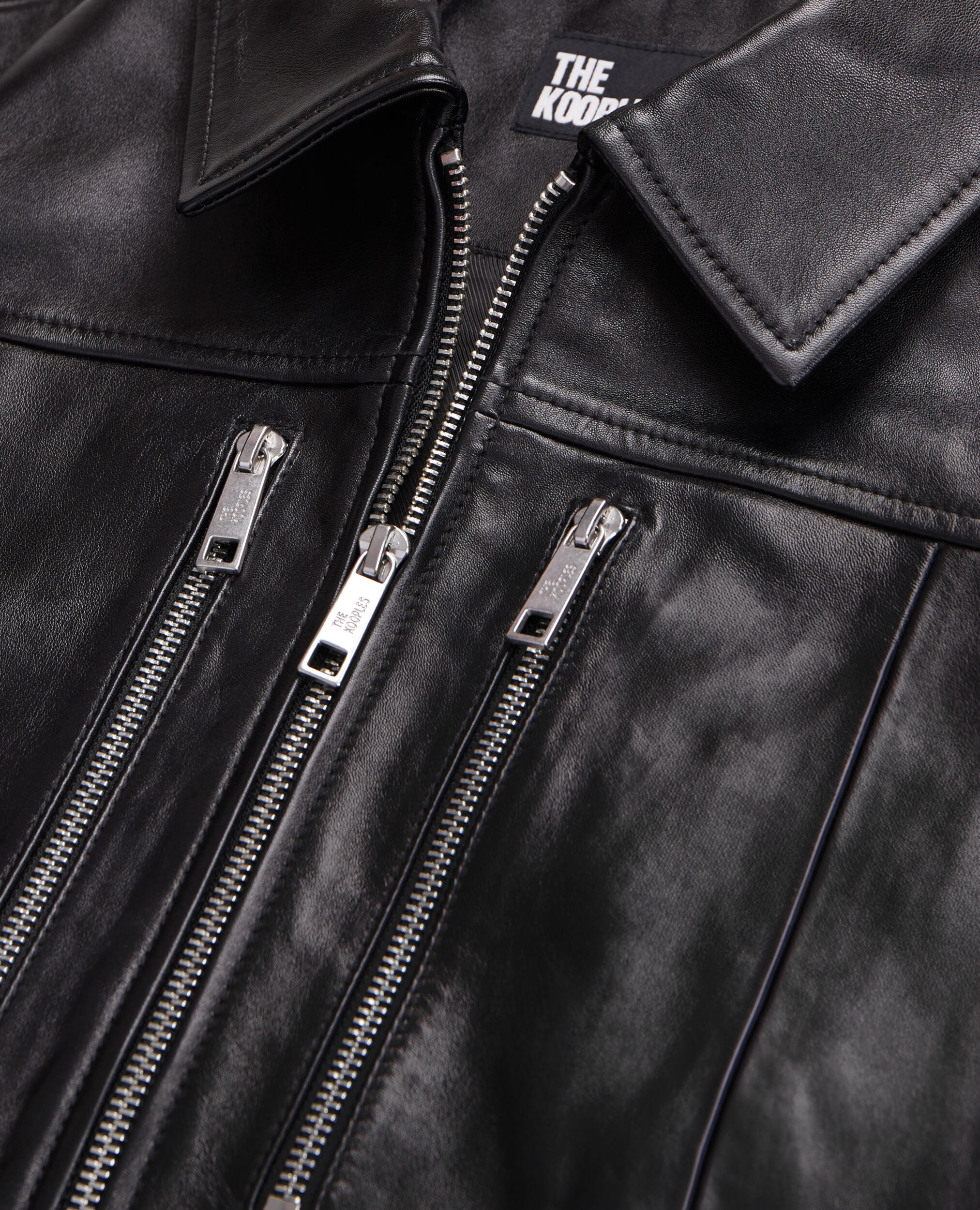 Black leather biker jacket with zipper, BLACK, hi-res image number null