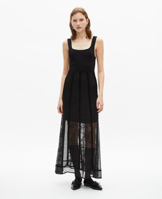 The Kooples FEMME BLACK robe longue en maille et dentelle noire