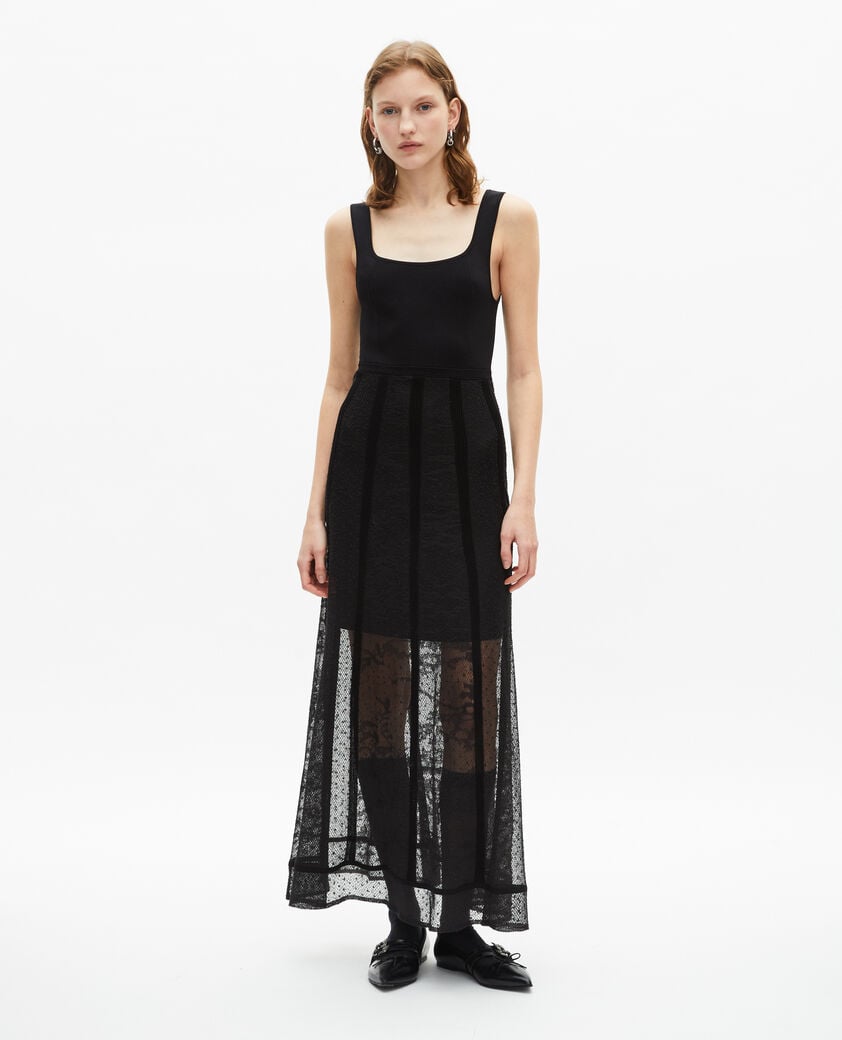The Kooples WOMEN BLACK long black mesh and lace dress