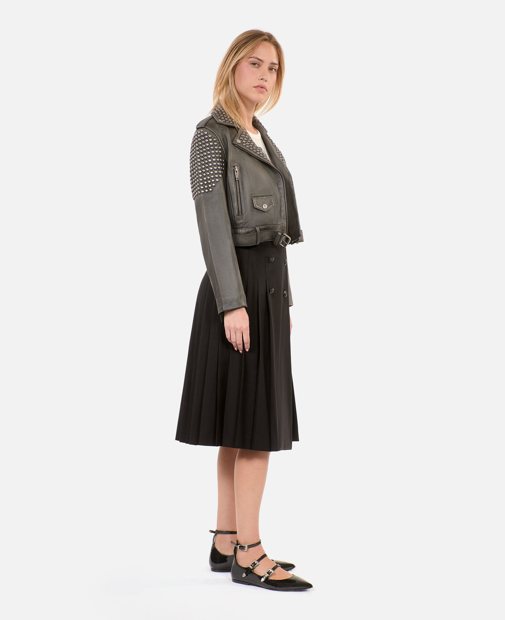 The Kooples WOMEN BLACK studded black leather jacket