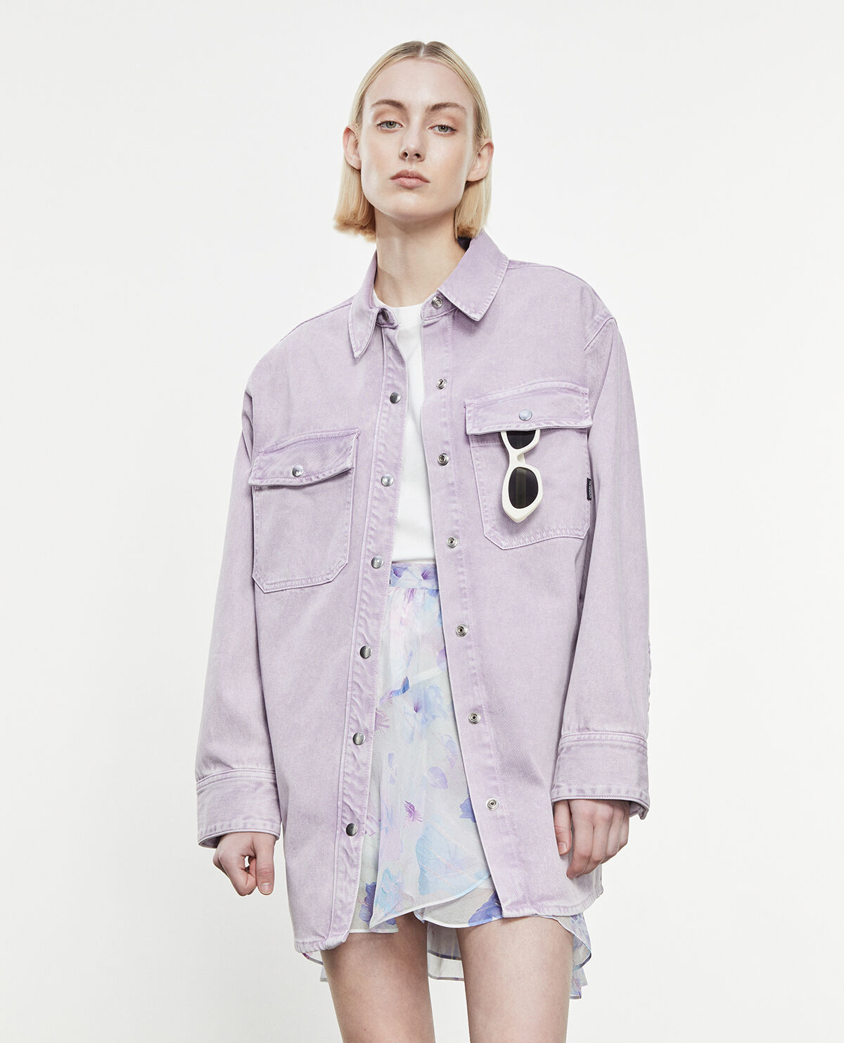 Roomy purple denim shirt with pockets The Kooples