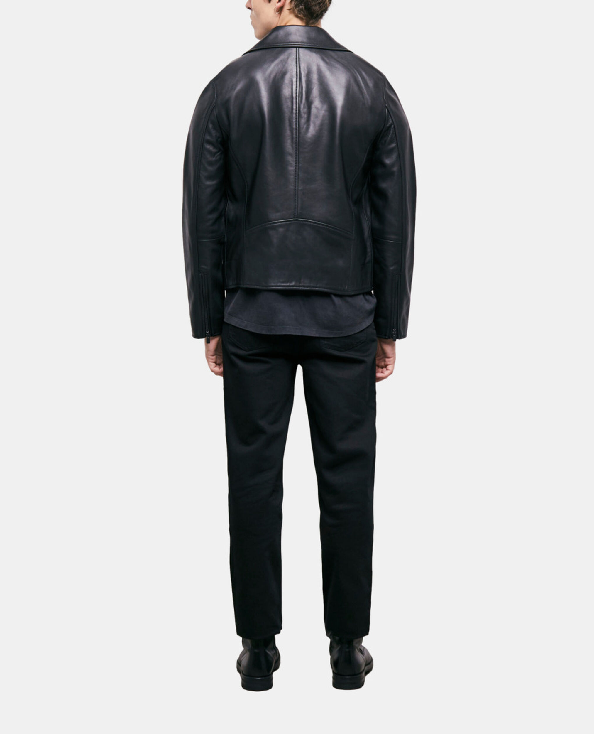 Blouson en cuir noir, BLACK, hi-res image number null