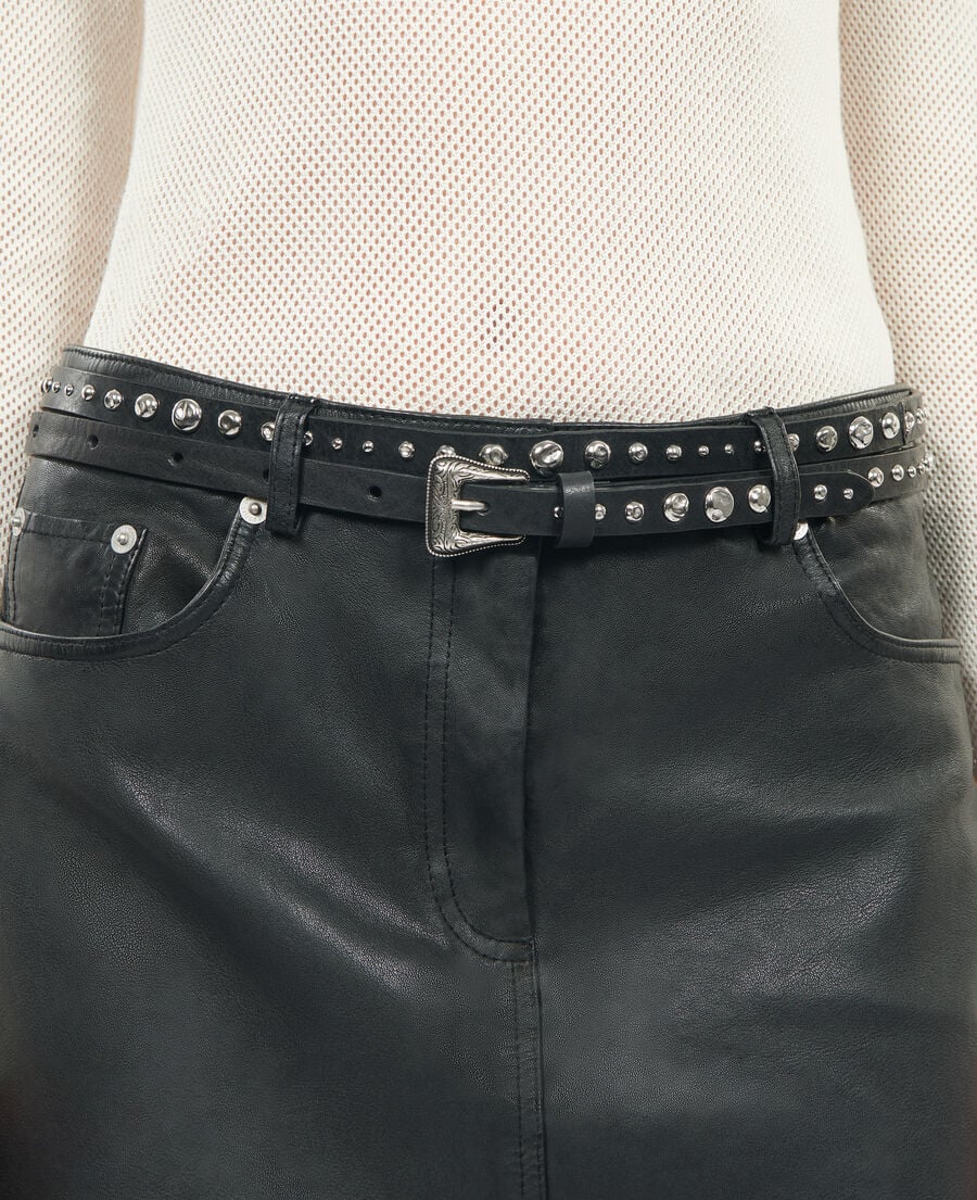 The Kooples WOMEN BLACK thin leather belt with black studs