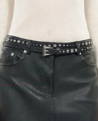 The Kooples WOMEN BLACK thin leather belt with black studs