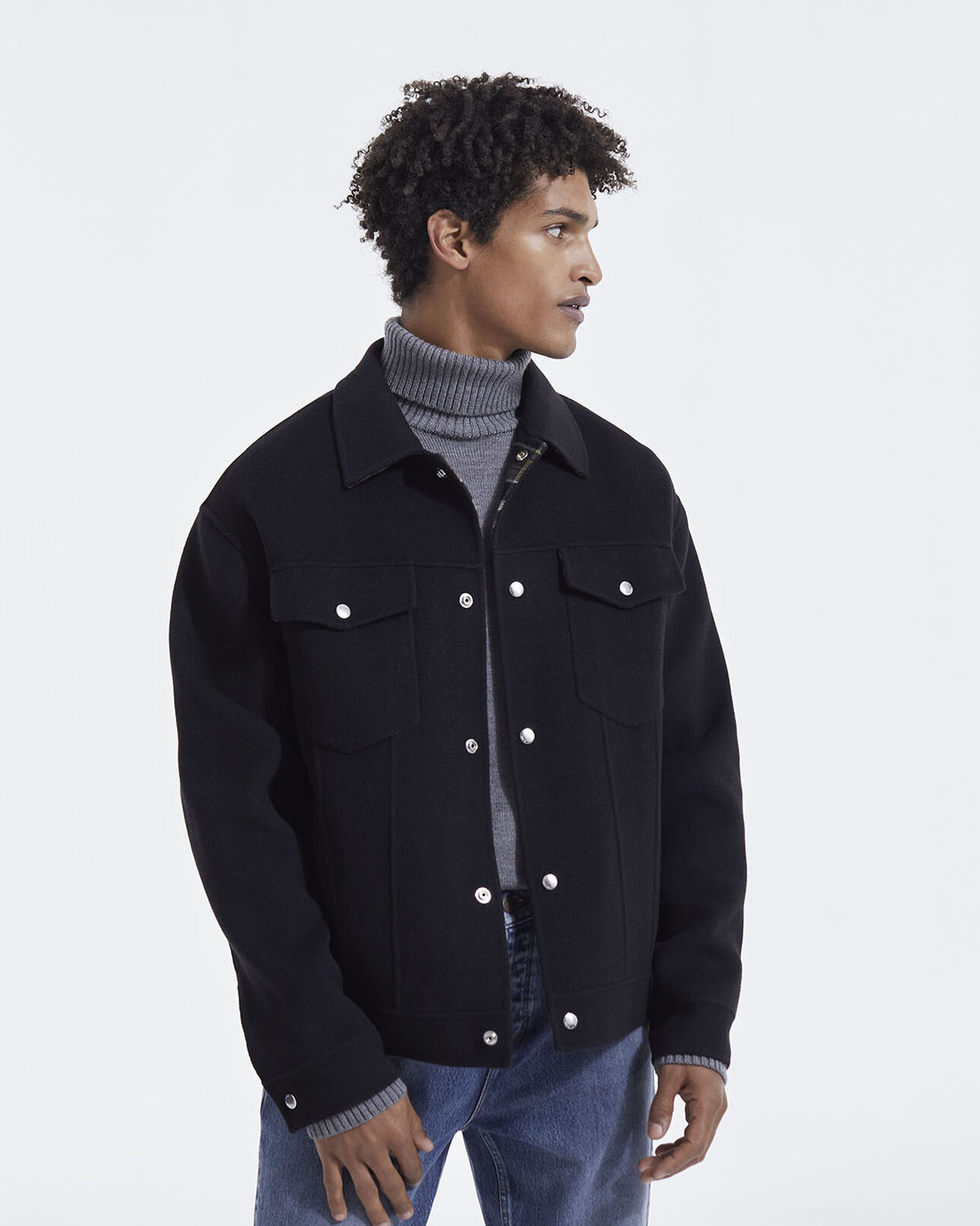 The Kooples HOMME BLACK blouson laine double face noire poches