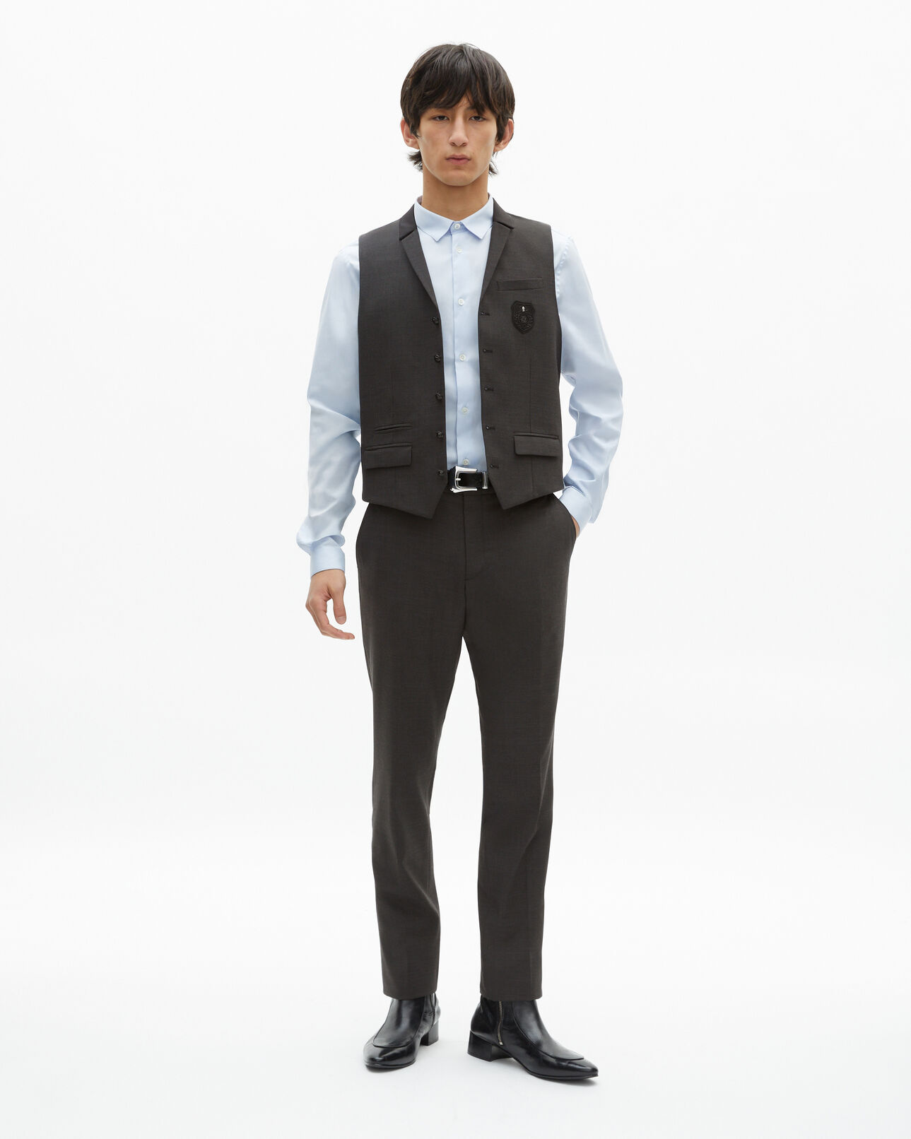 The Kooples HERREN BLACK GREY anzugweste aus wollgemisch mikrokaro schwarz