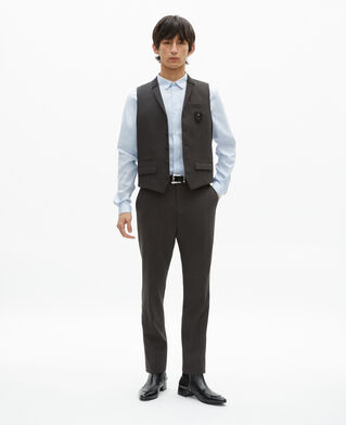 The Kooples HOMME BLACK GREY gilet de costume en laine mélangée micro carreaux noir