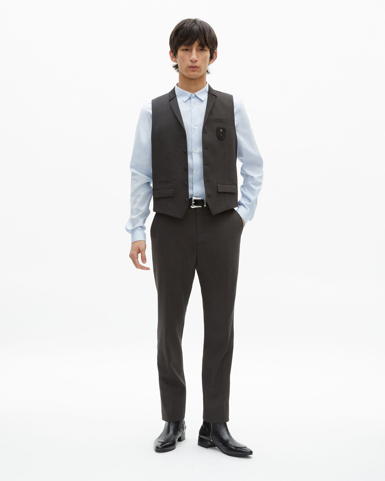 Black micro check wool blend suit vest, BLACK GREY, hi-res image number null