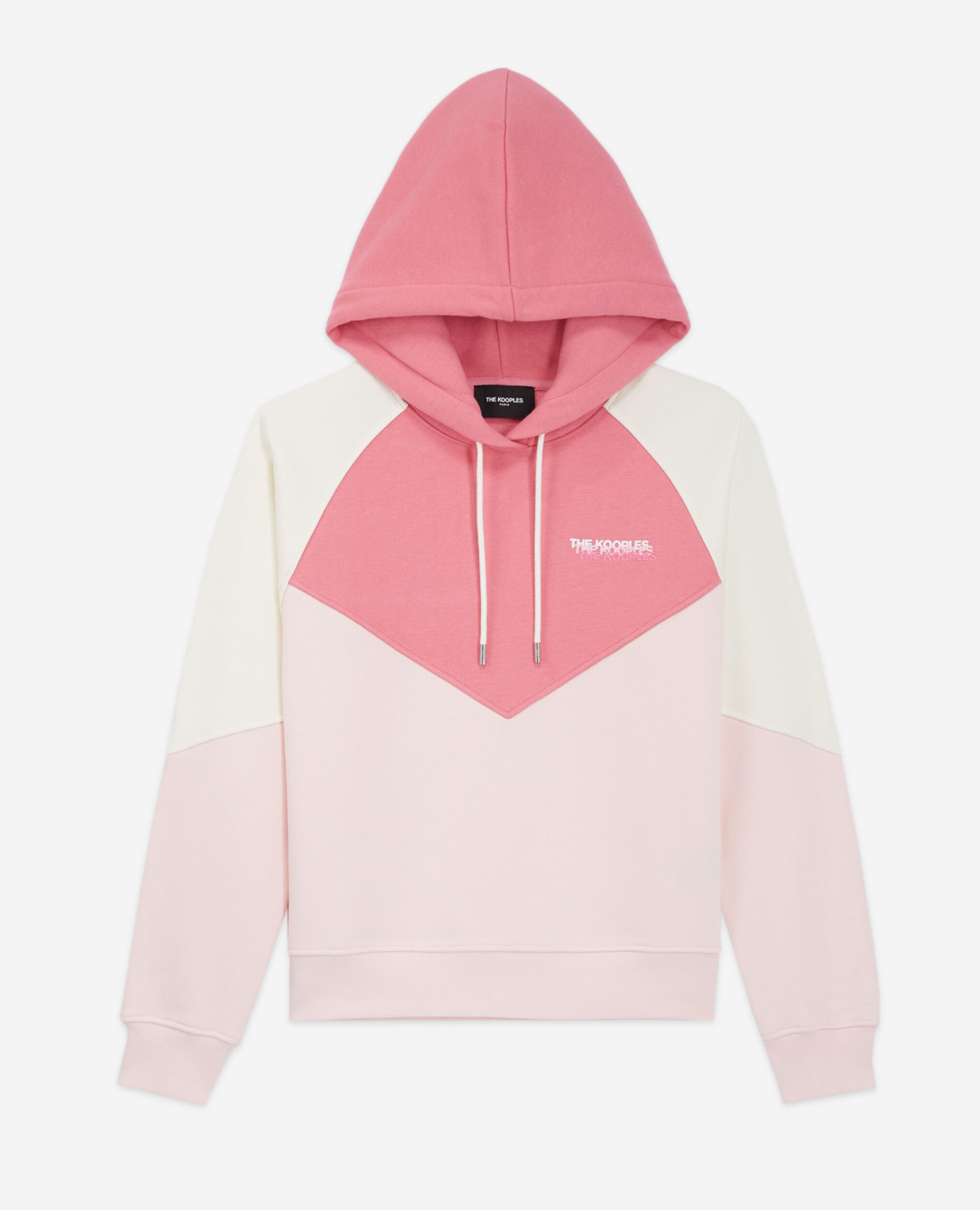 Pink and ecru fleece sweatshirt with hood, PINK ECRU BLACK, hi-res image number null