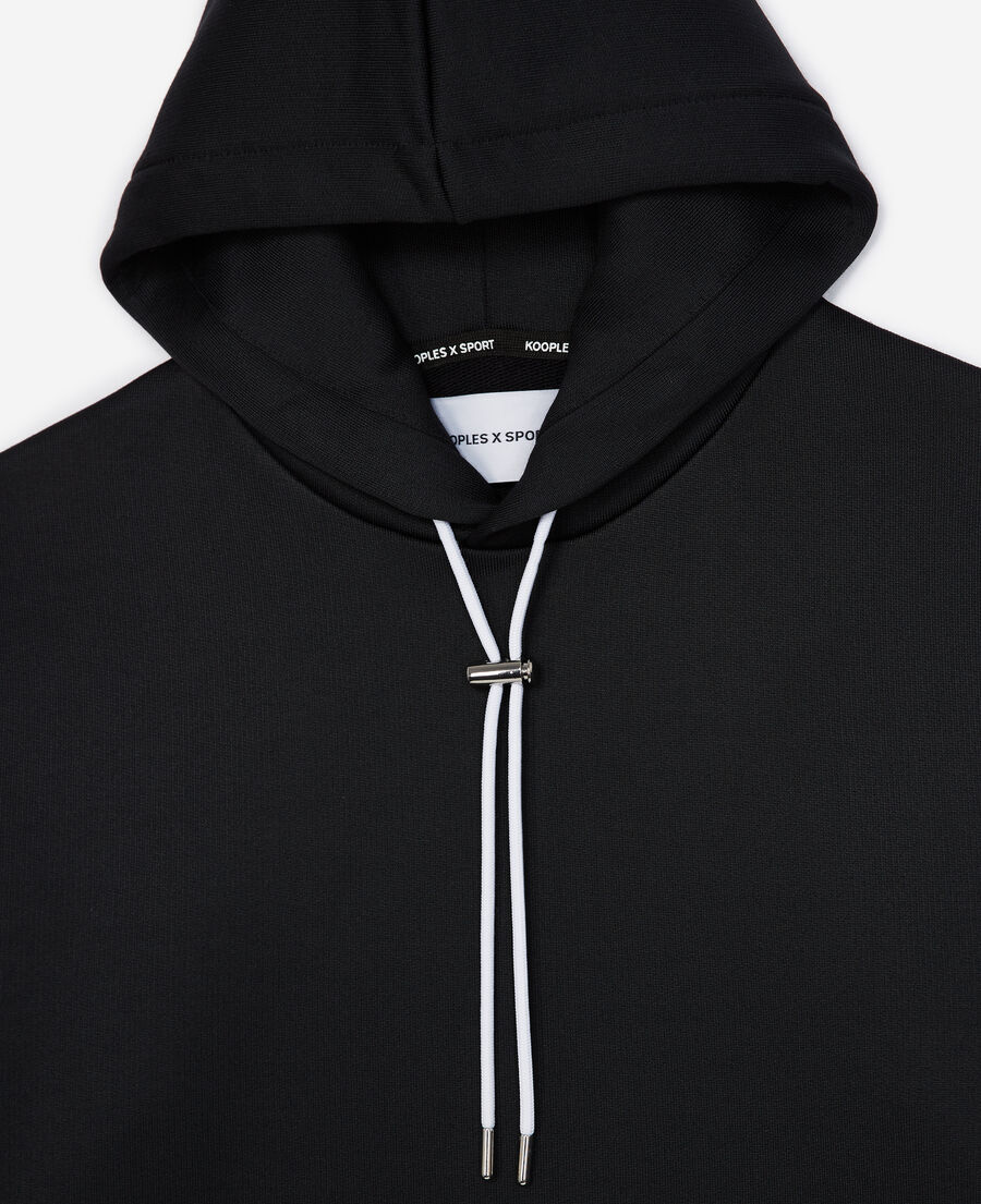 schwarz bedrucktes sweatshirt mit kapuze