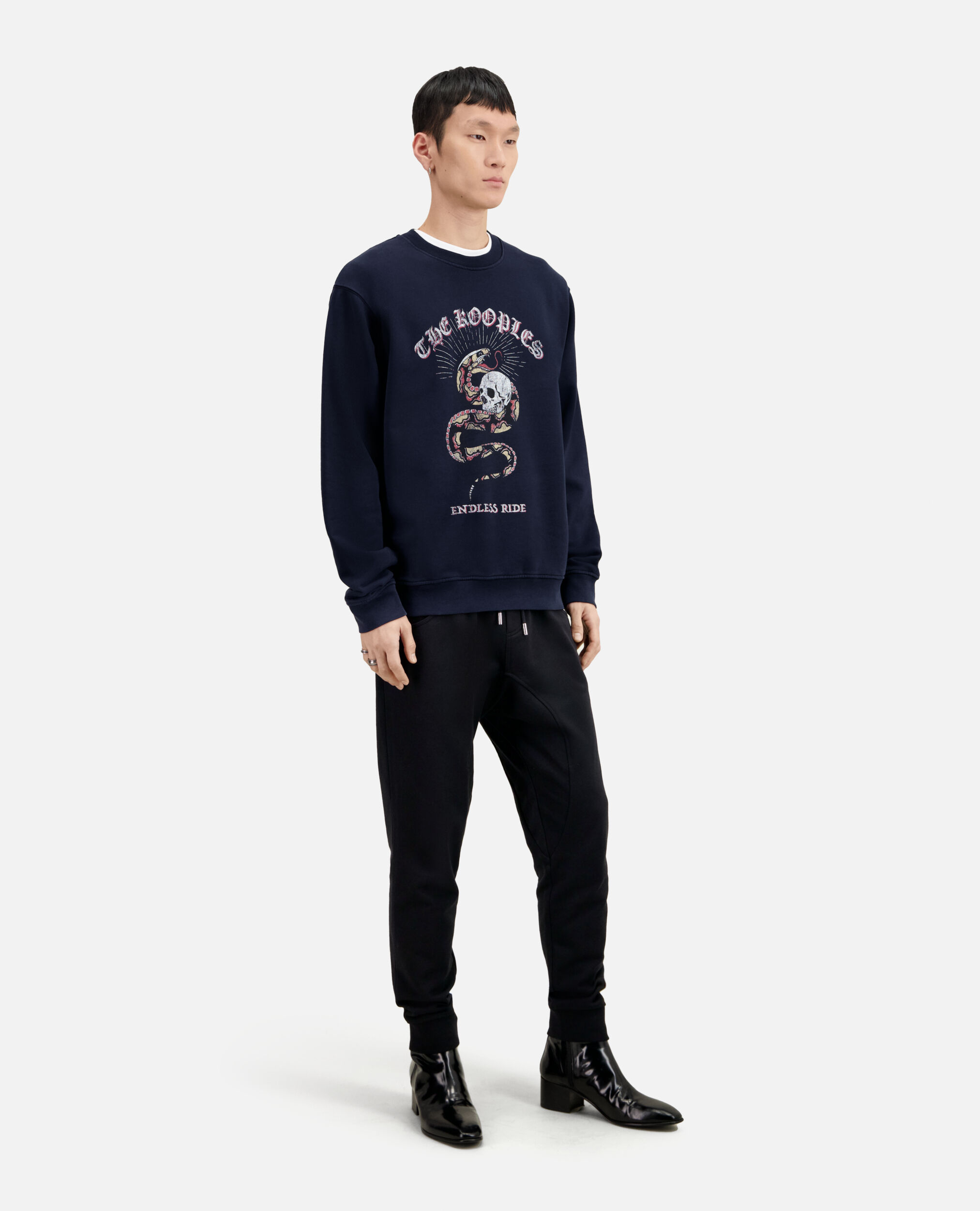Navy blue sweatshirt with Sneaky snake serigraphy, WASHED NAVY, hi-res image number null