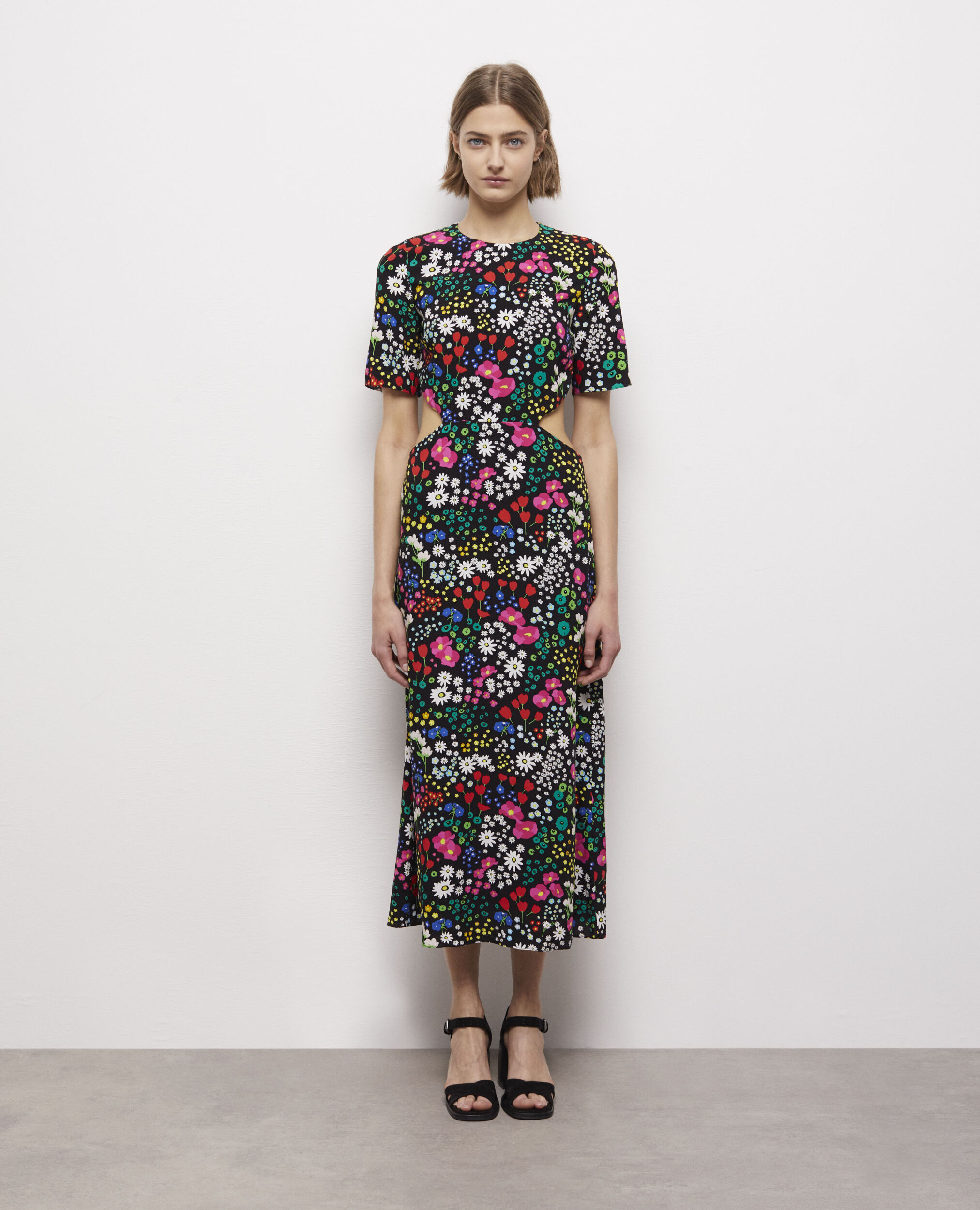 Long printed dress with cut-out details, MULTICOLOR, hi-res image number null
