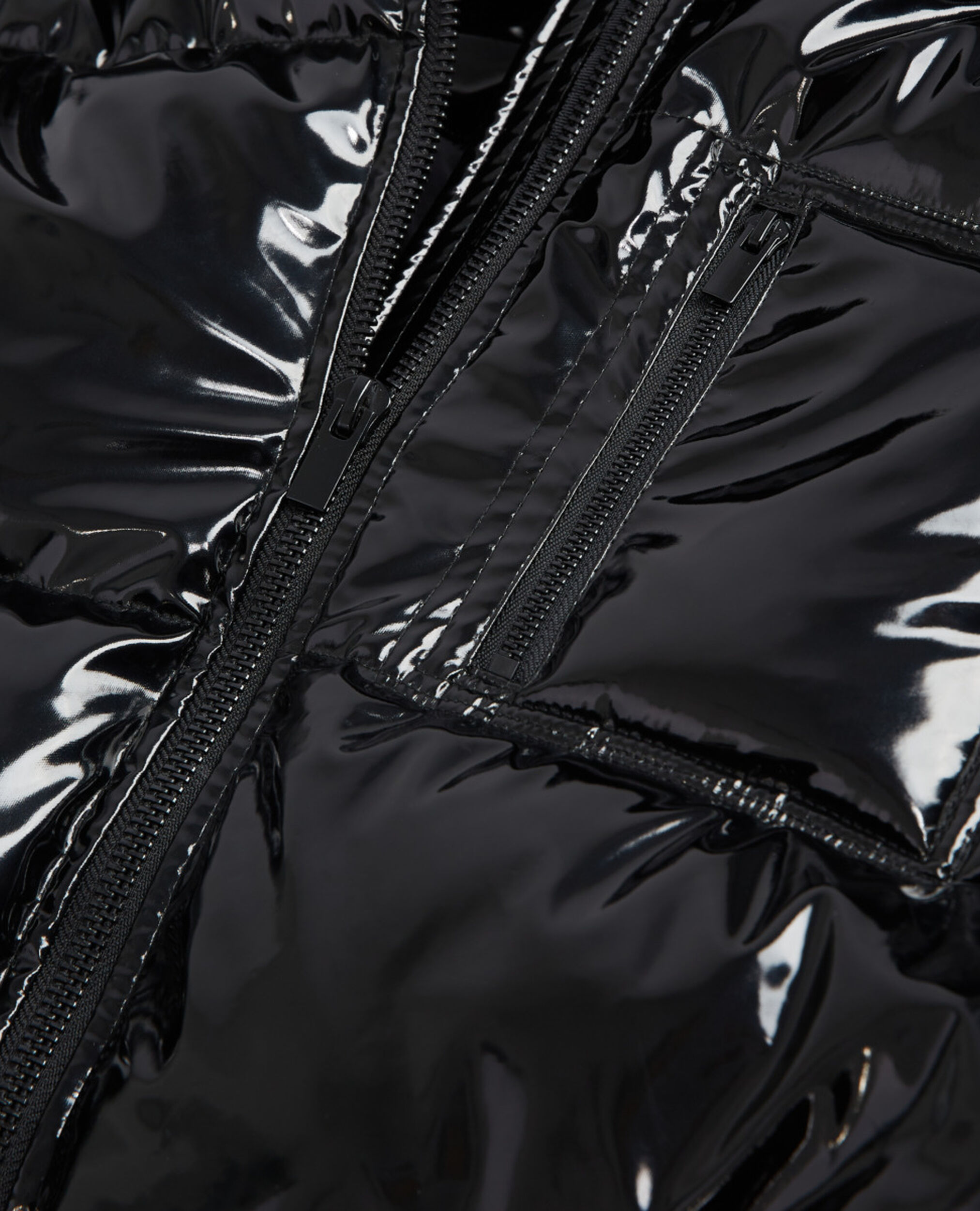 Black oversized vinyl down jacket with straps and logo, BLACK, hi-res image number null