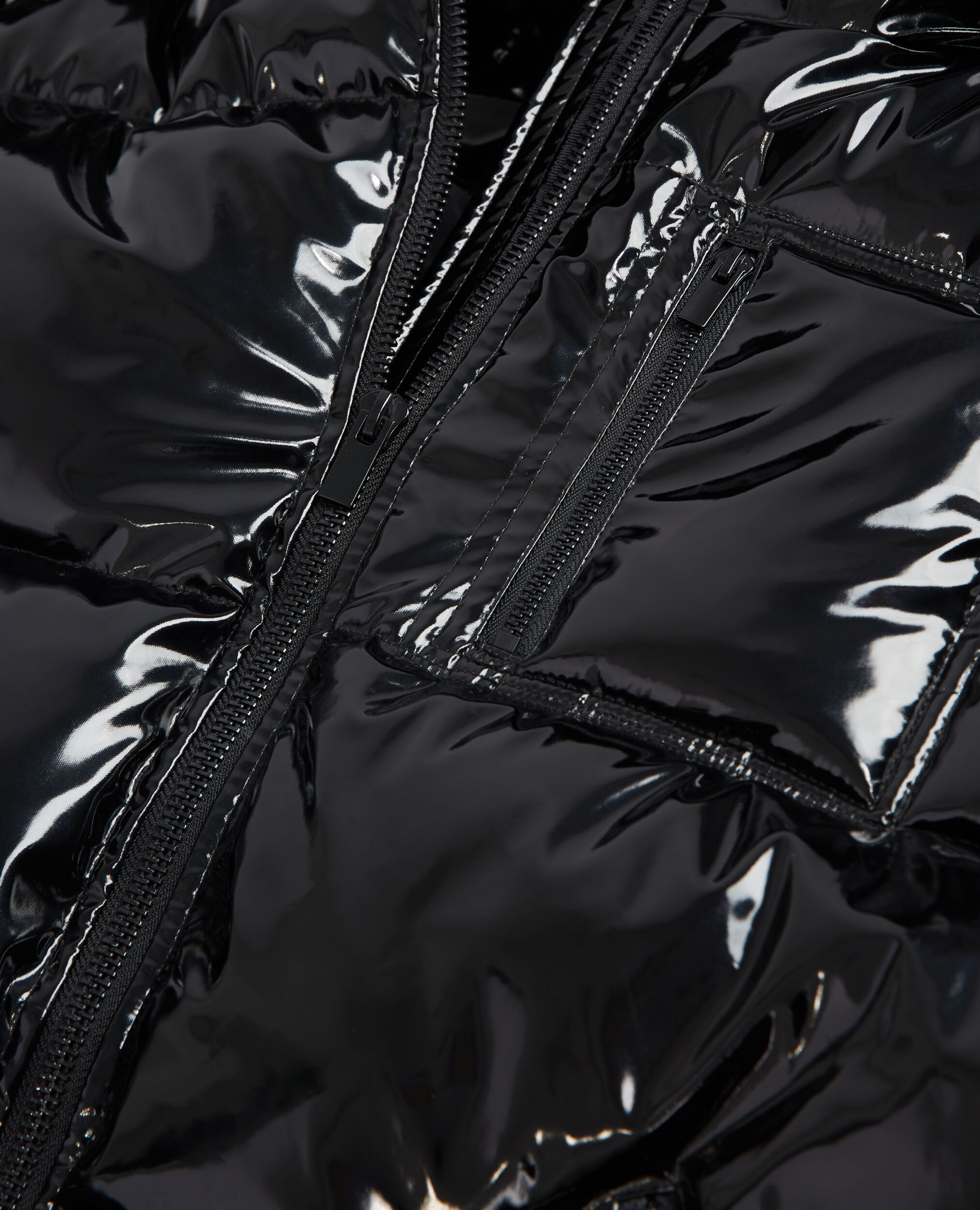 Black oversized vinyl down jacket with straps and logo, BLACK, hi-res image number null