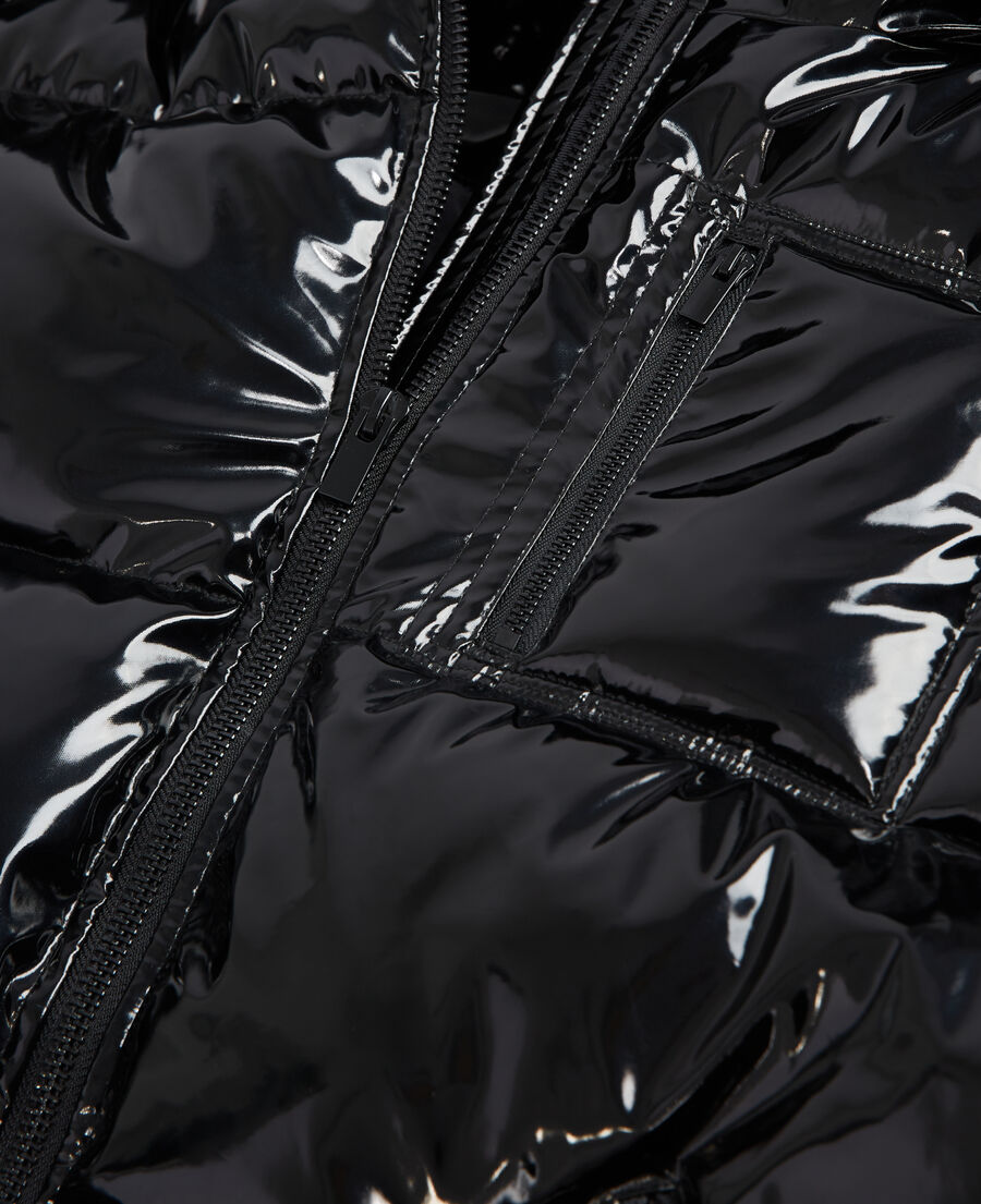 doudoune vinyle oversize noire bretelles à logo