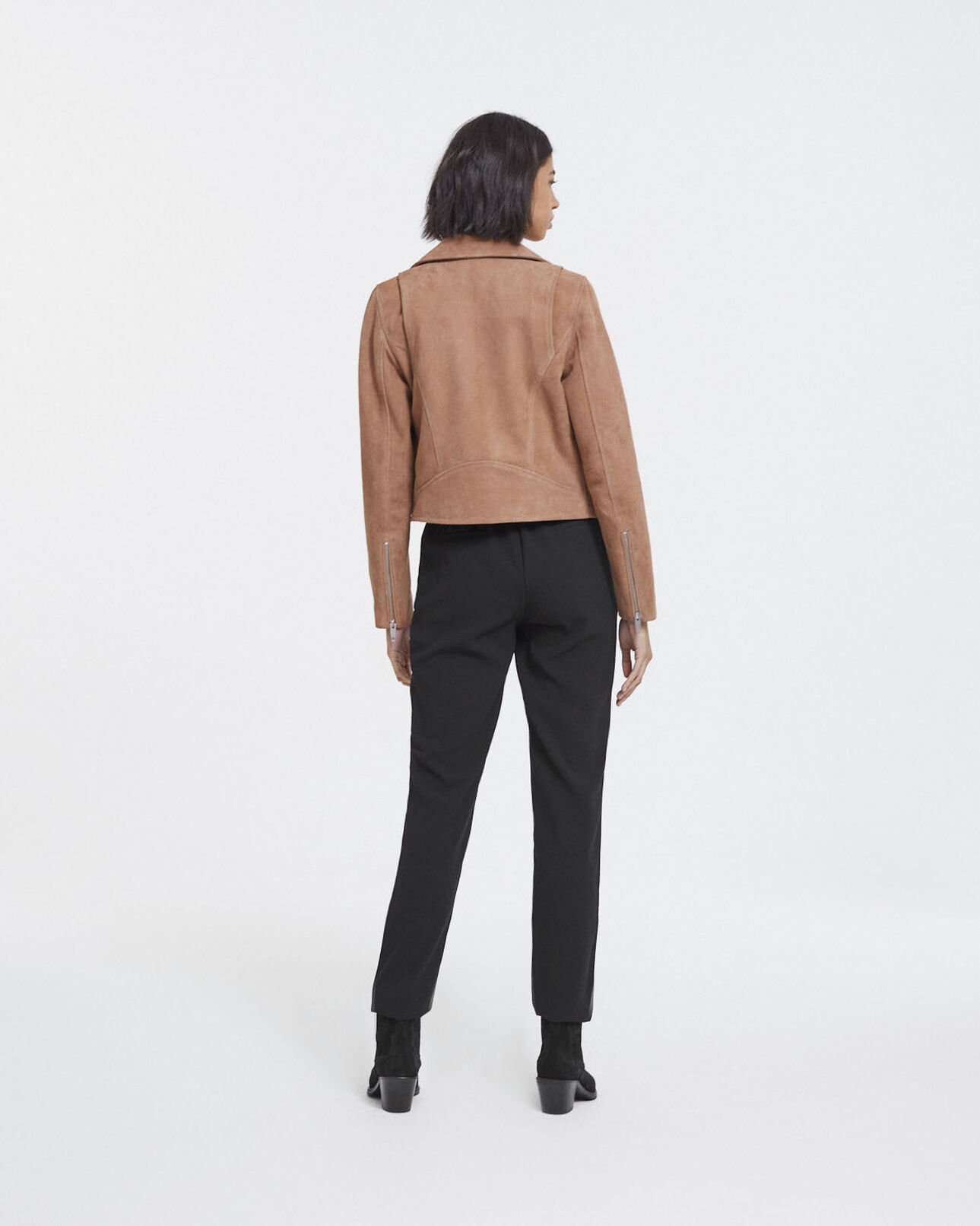 The Kooples MUJER CAMEL chaqueta biker camel piel ante cremallera