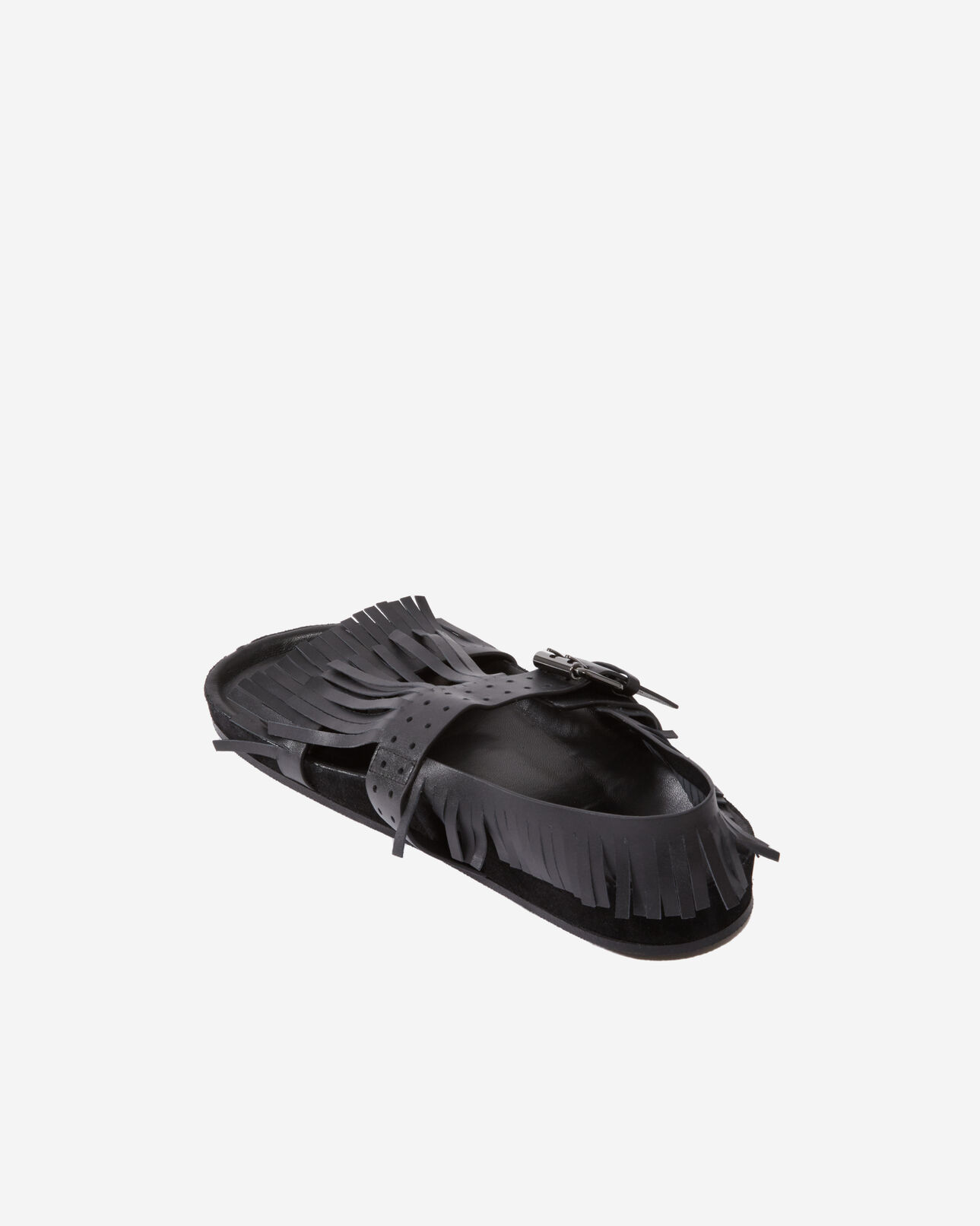 The Kooples FEMME BLACK sandales noires à franges en cuir