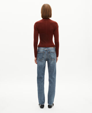 The Kooples WOMEN RED BRIQUE burgundy wool blend zip cardigan