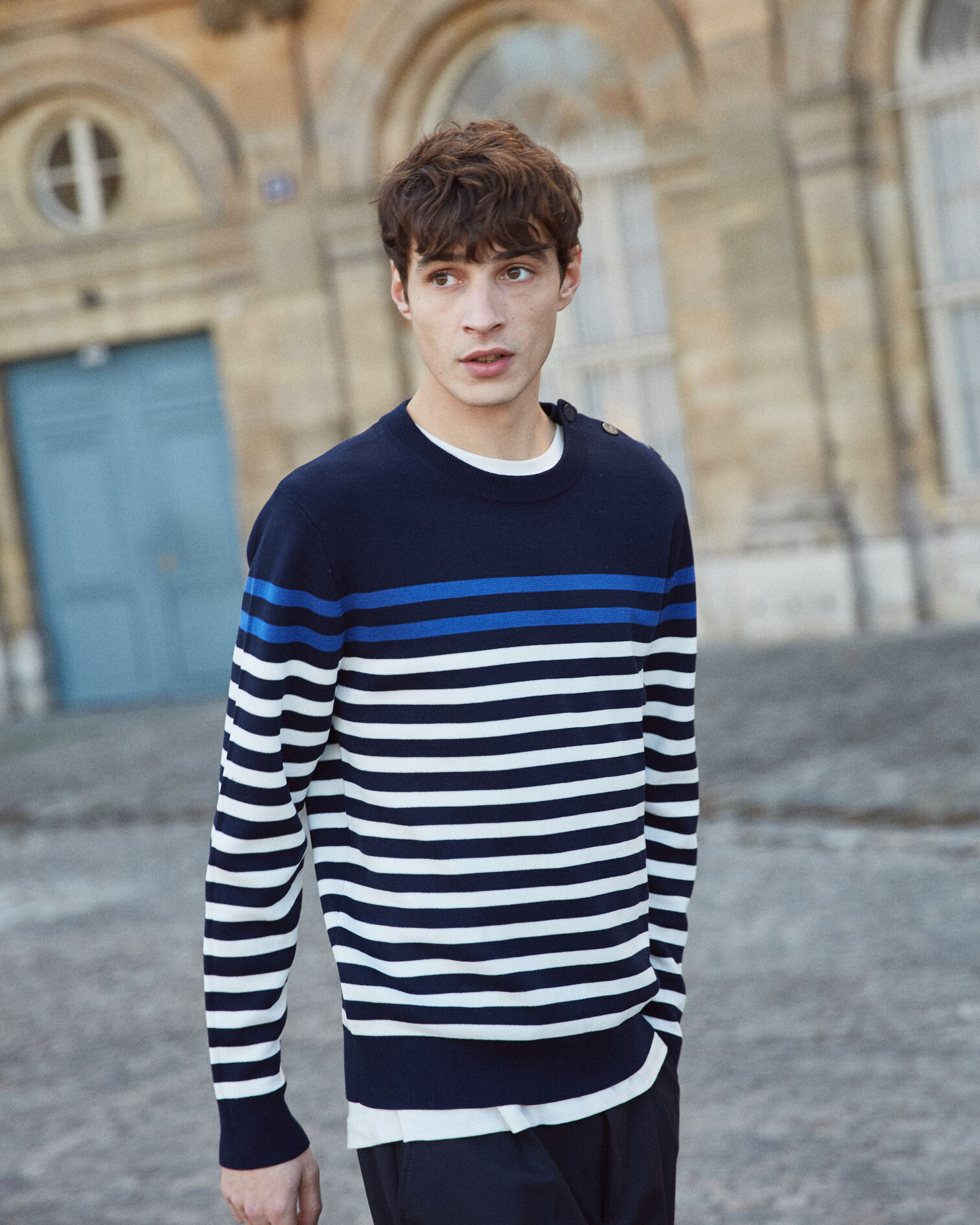 Midnight blue sweater with white stripes, OFF WHITE / BLUE / NAVY, hi-res image number null