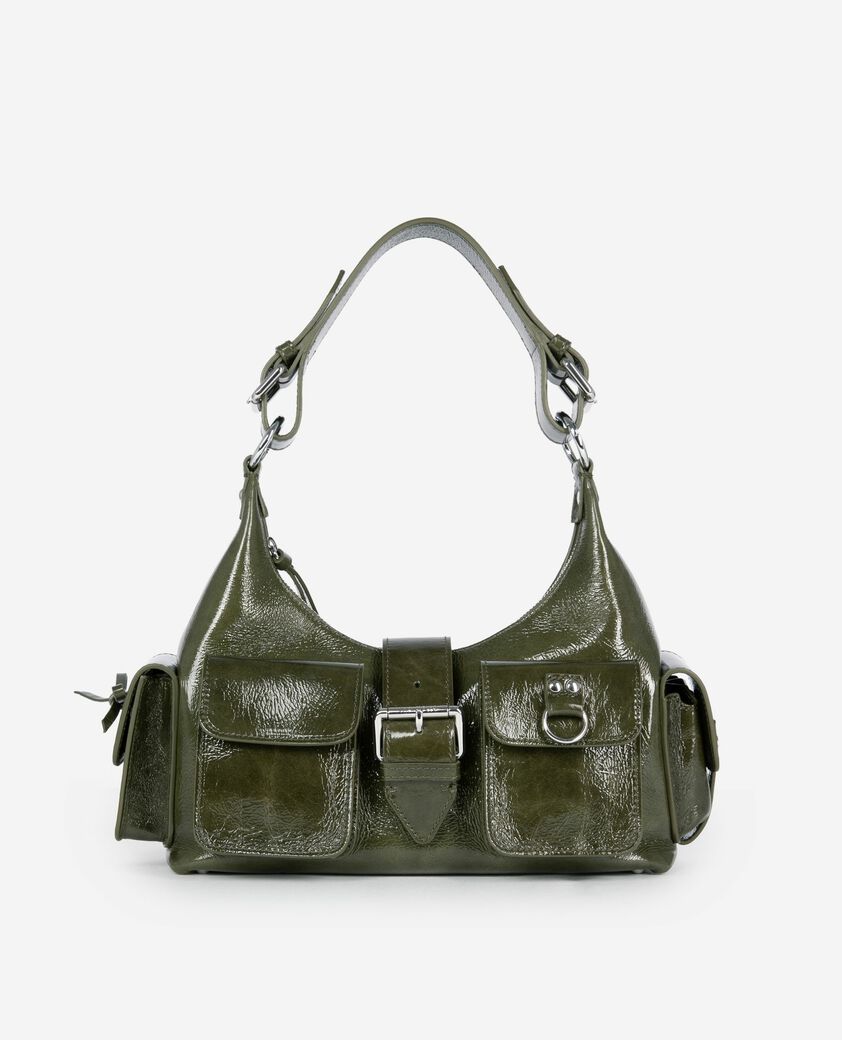 The Kooples F OLIVE amelia bag in green cracked leather