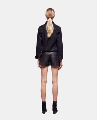 The Kooples FEMME BLACK short en cuir à studs noir