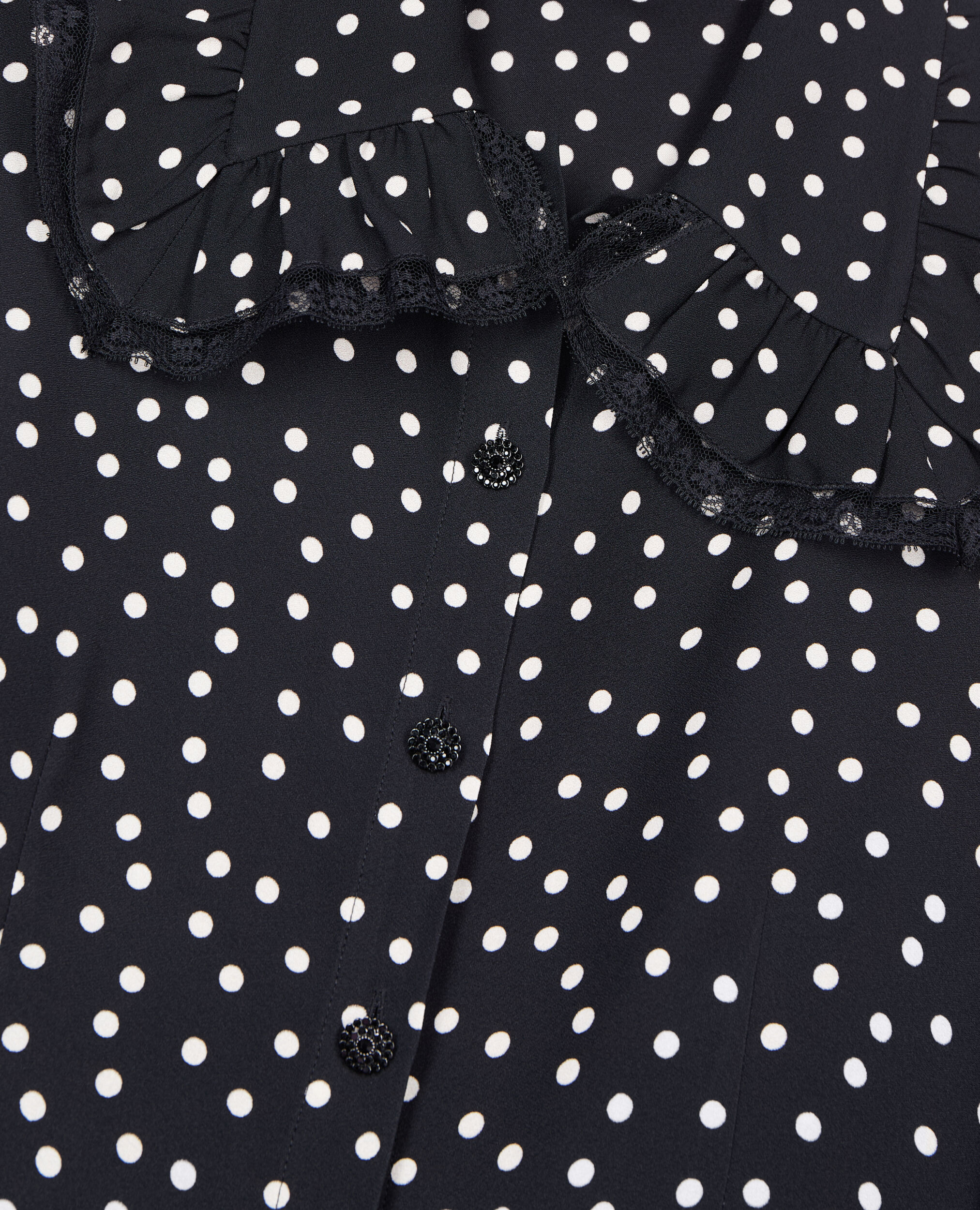 Black polka dot shirt, BLACK WHITE, hi-res image number null