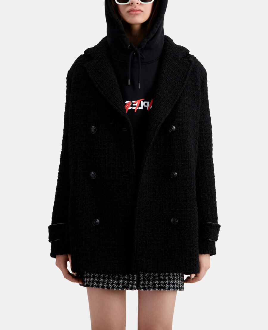 abrigo corto negro tweed
