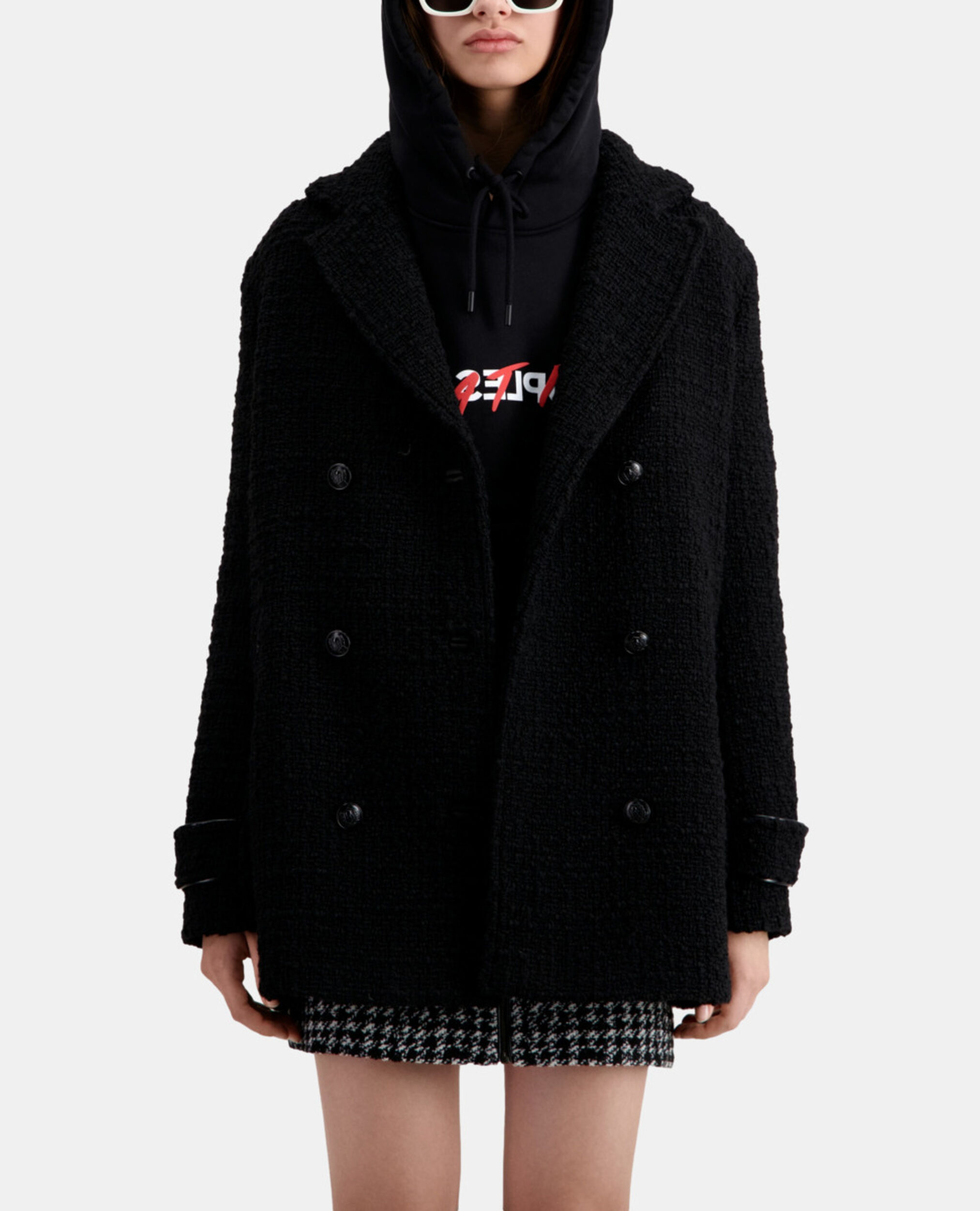 Manteau court noir en tweed, BLACK, hi-res image number null