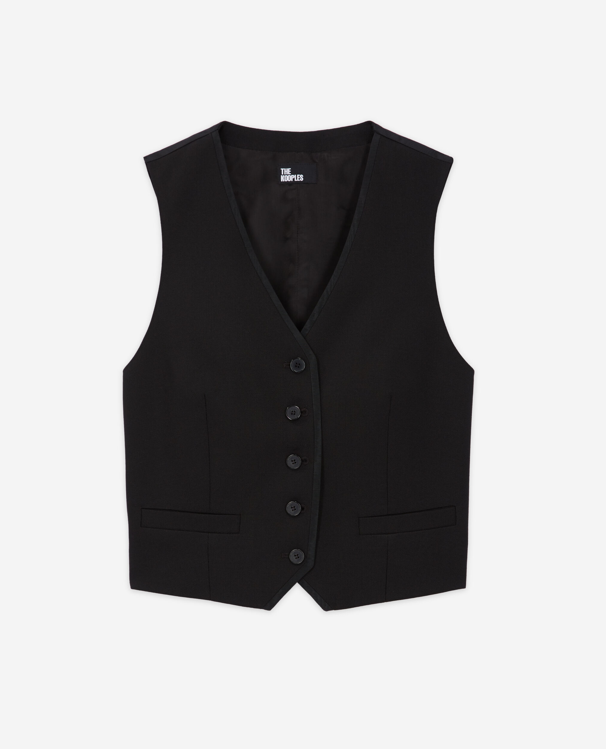 Black wool suit vest, BLACK WHITE, hi-res image number null