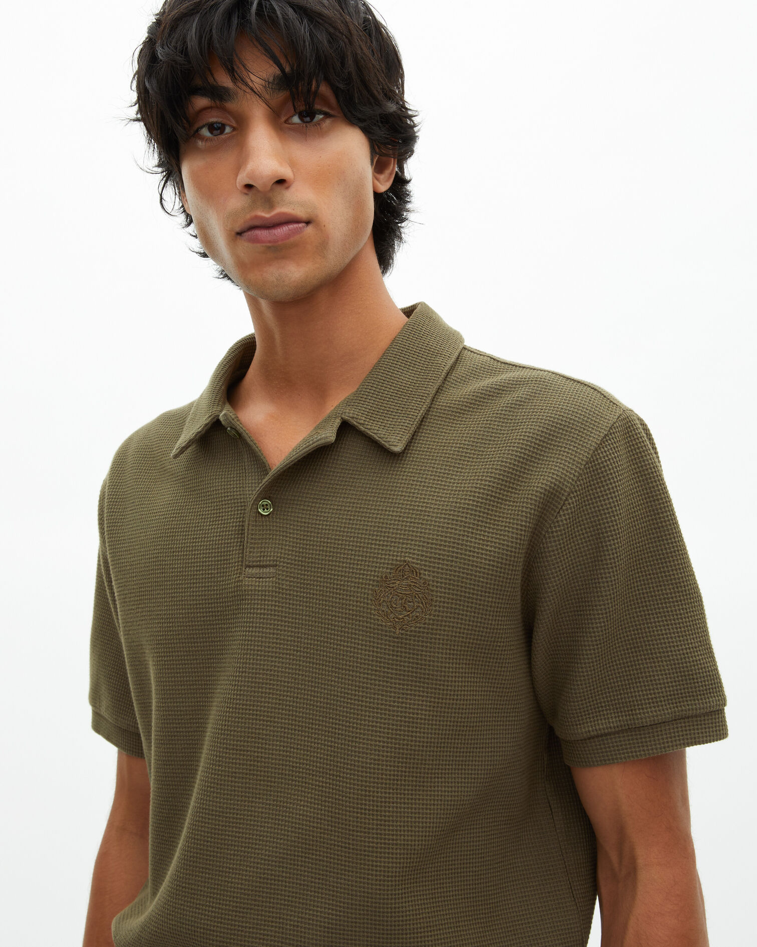 Khaki honeycomb polo shirt with crest, KAKI, hi-res image number null