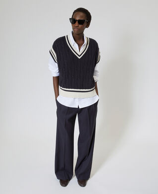 The Kooples F NAVY ECRU sleeveless navy cotton sweater