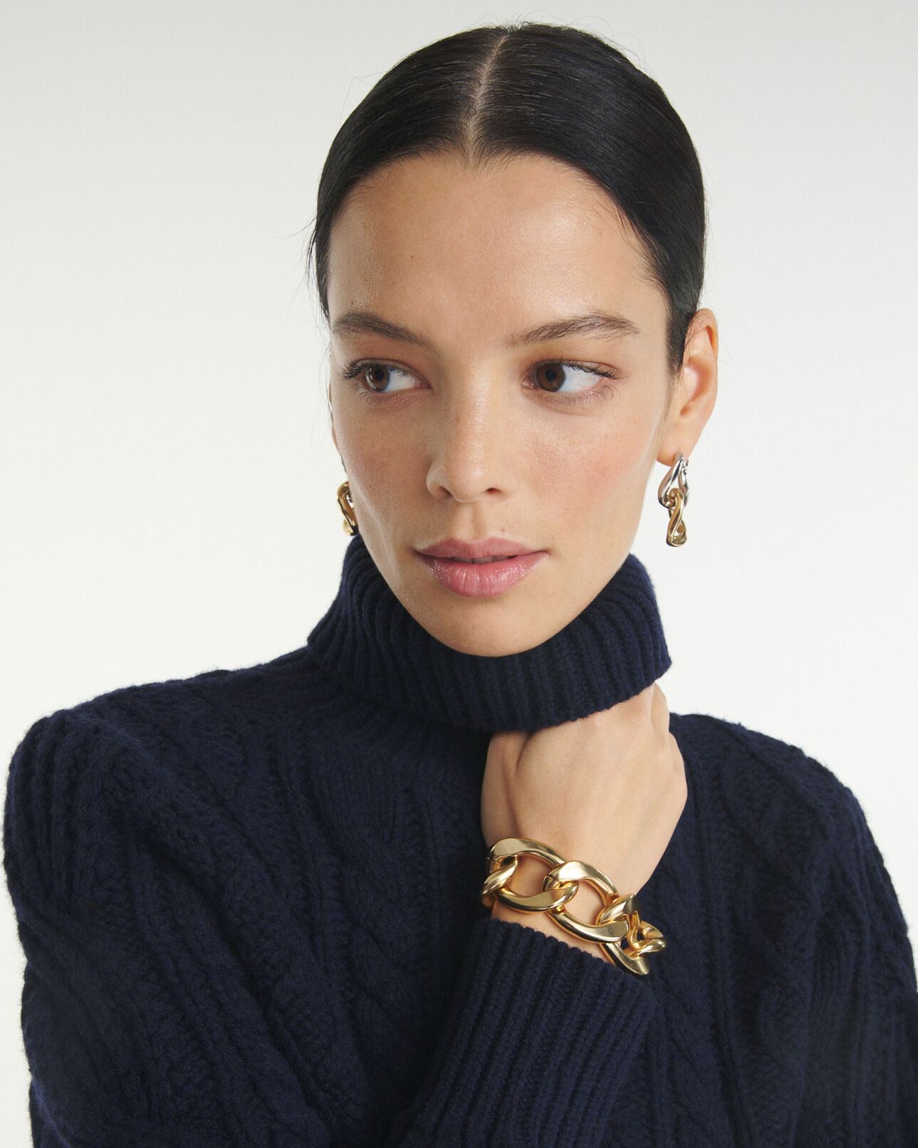 The Kooples DAMEN NAVY wollpullover zopf marineblau rollkragen