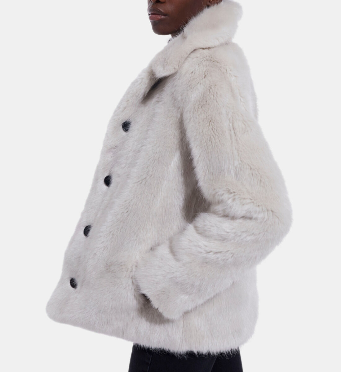 White faux fur coat