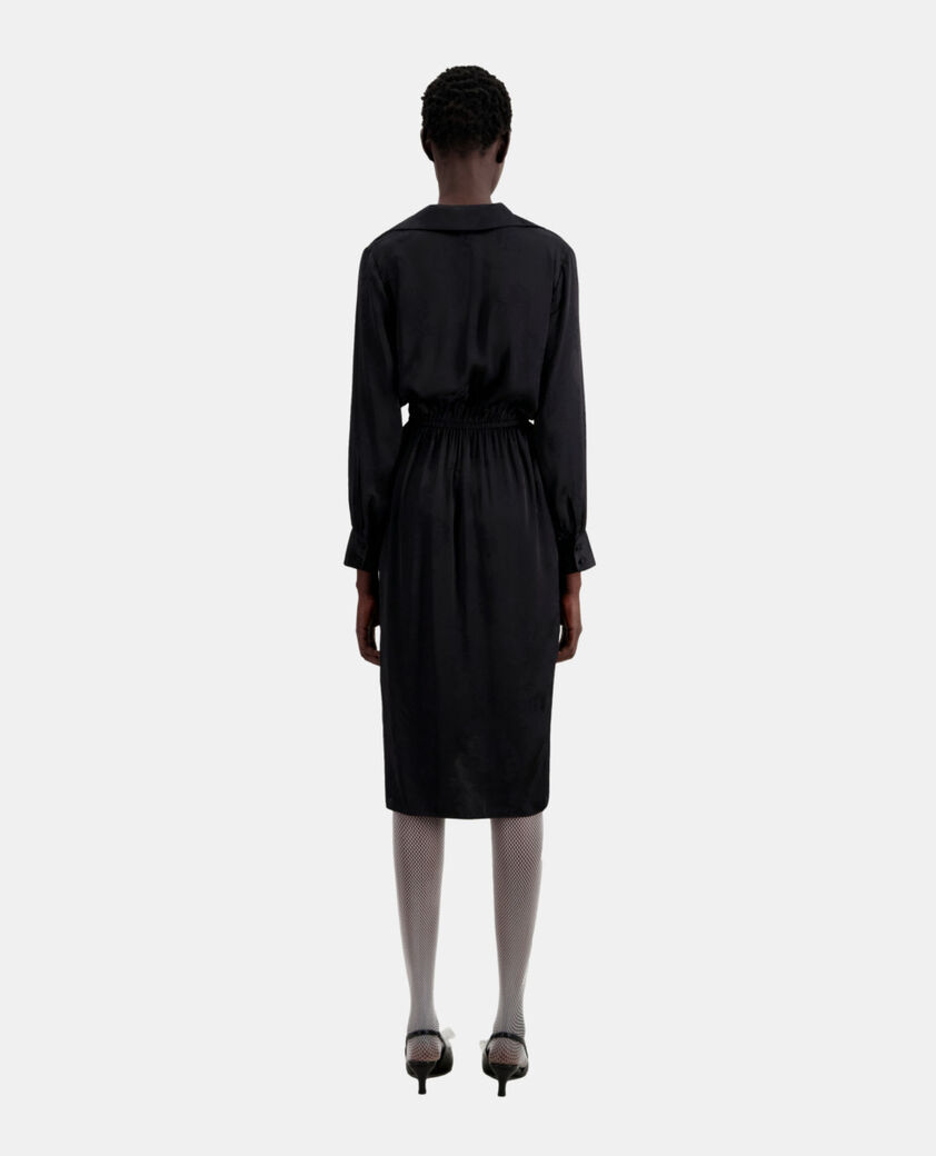 The Kooples FEMME BLACK robe noire mi-longue à fleurs