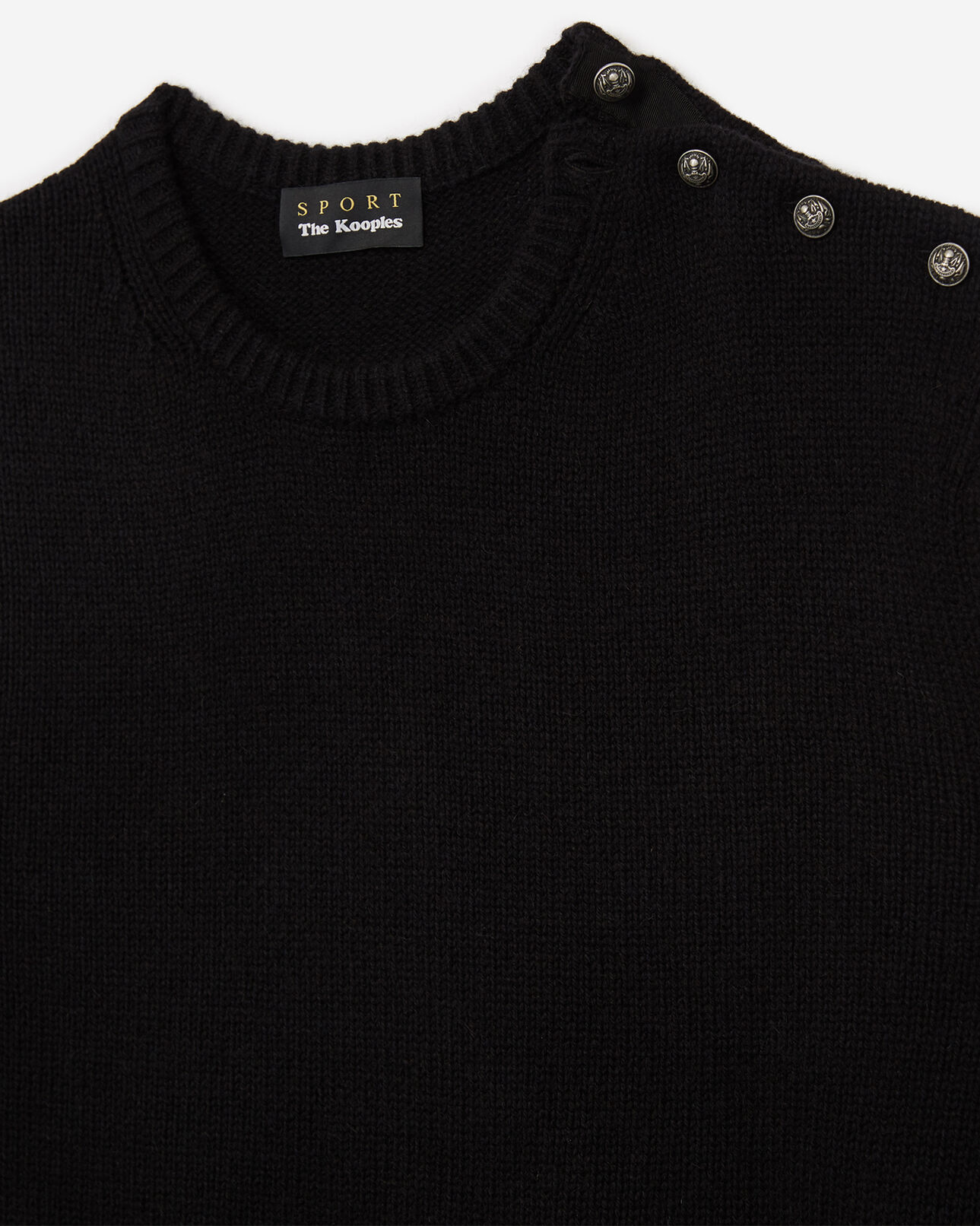 The Kooples HOMME BLACK pull noir en laine mérinos à broderies gothiques devant et au dos