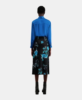 The Kooples WOMEN BLACK BLUE long printed skirt
