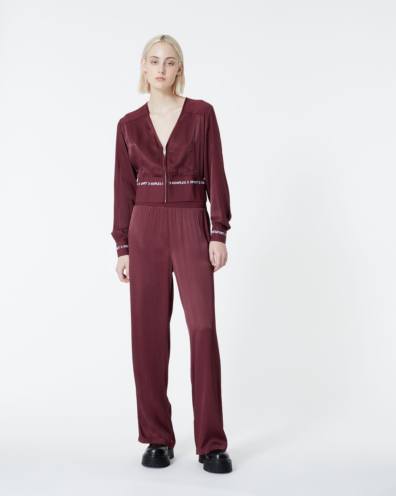 The Kooples WOMEN BURGUNDY burgundy pants in flowing fabric w/elastic