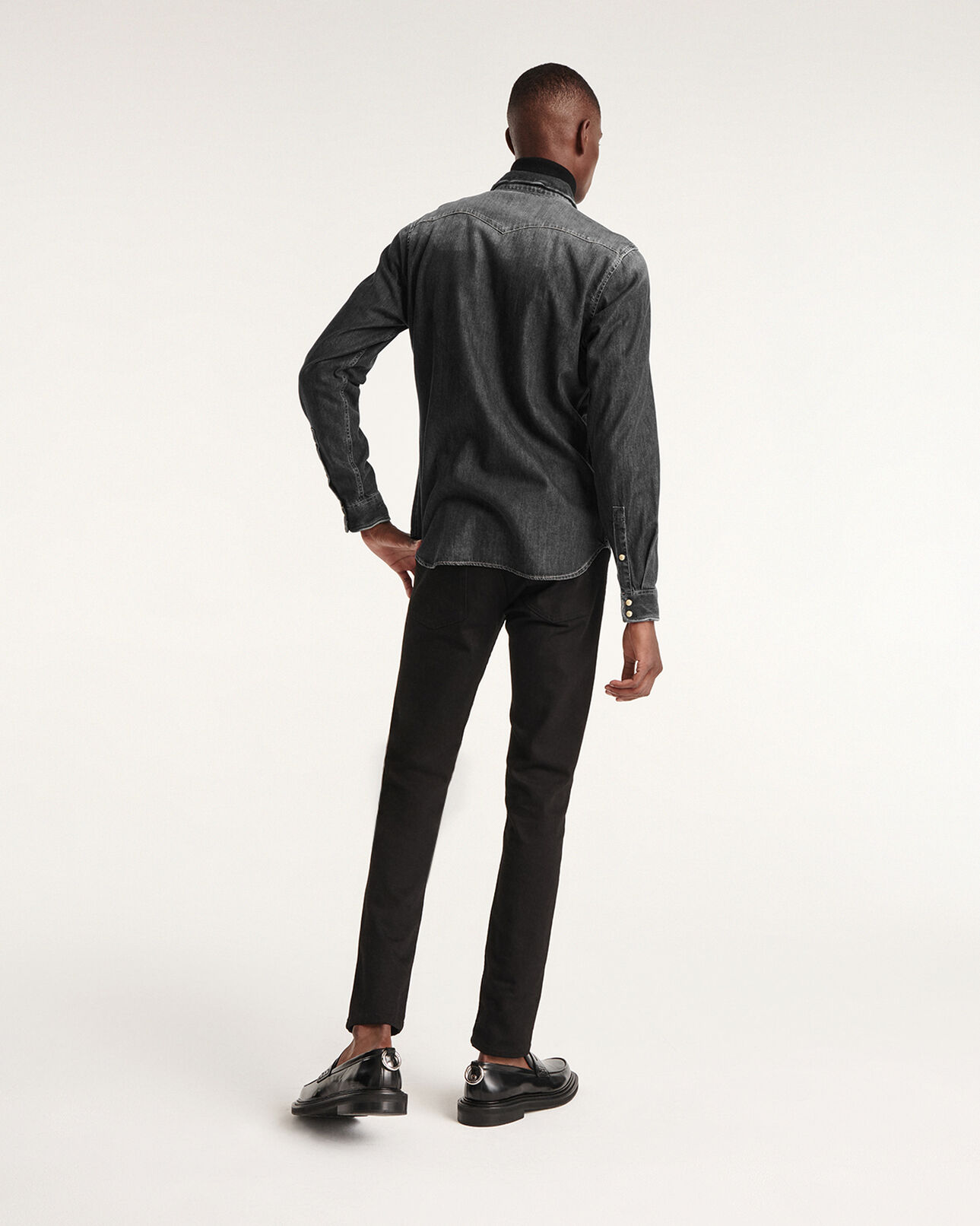 The Kooples HOMME GREY chemise jean gris délavé détails western