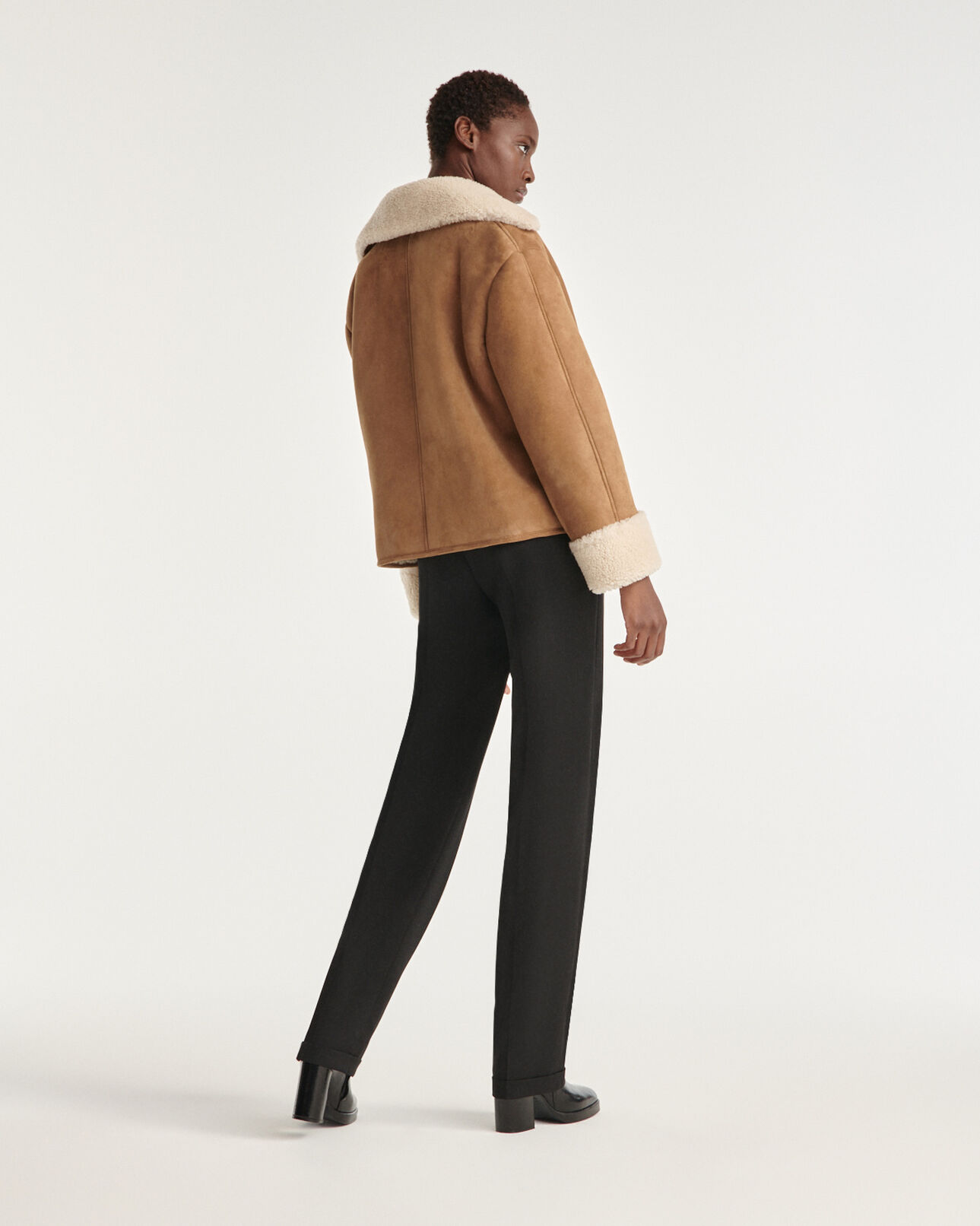 The Kooples WOMEN BEIGE cropped beige jacket in sheepskin